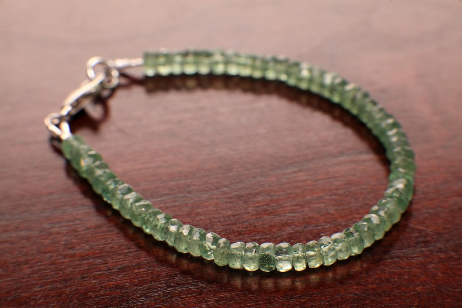 Natural Green Kyanite Bracelet, AAA Quality Mint Green Kyanite Faceted 4-4.5mm Roundel, 925 Sterling Silver bracelet gift 6"-10" size