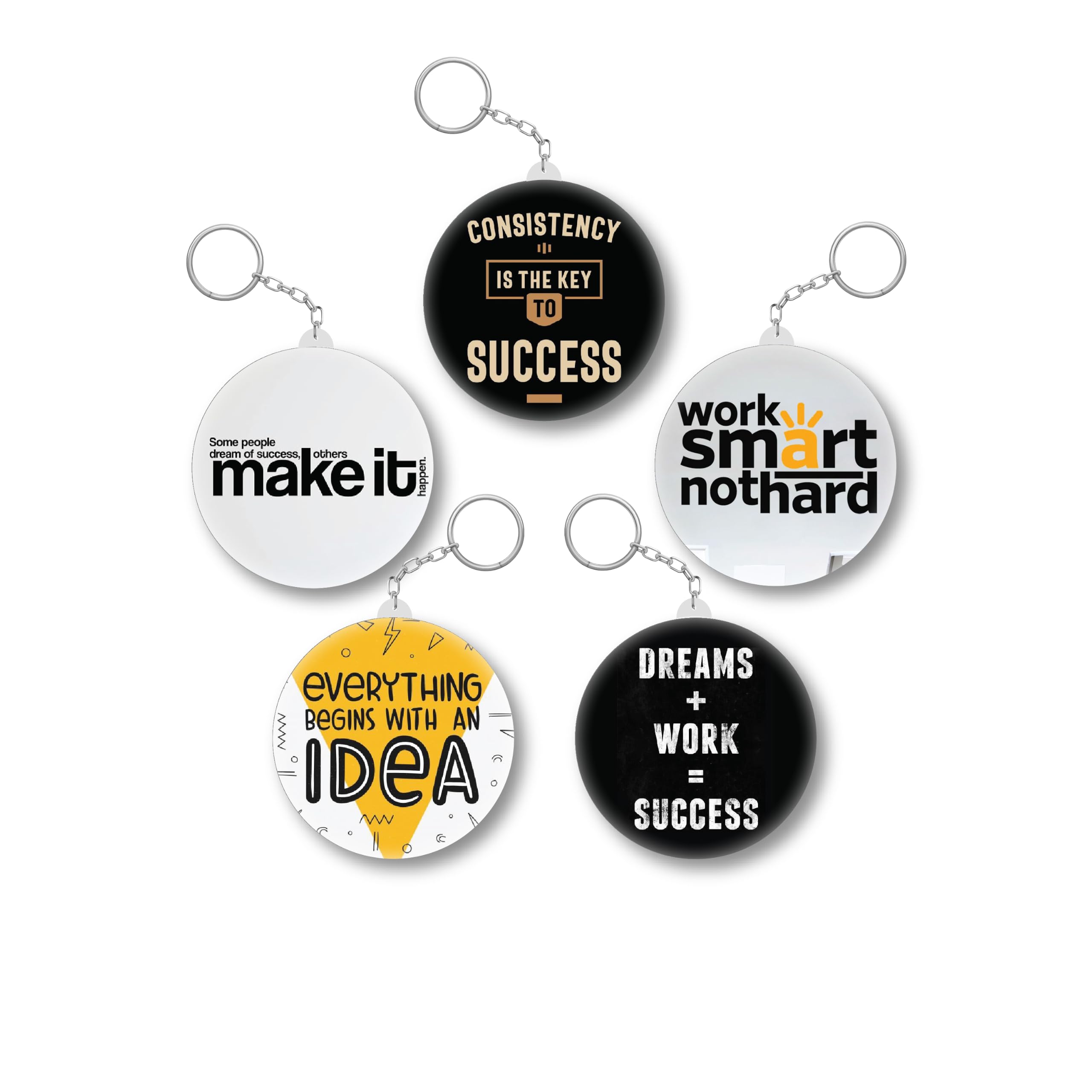 D2C Pack of 5 Motivational Keychains for Entrepreneurs | Inspirational Success Quote Keychain Set Dreams Work Smart Consistency Idea | Metal Chain Keyring for Bag | Gift for Students Startup Founders-image-8