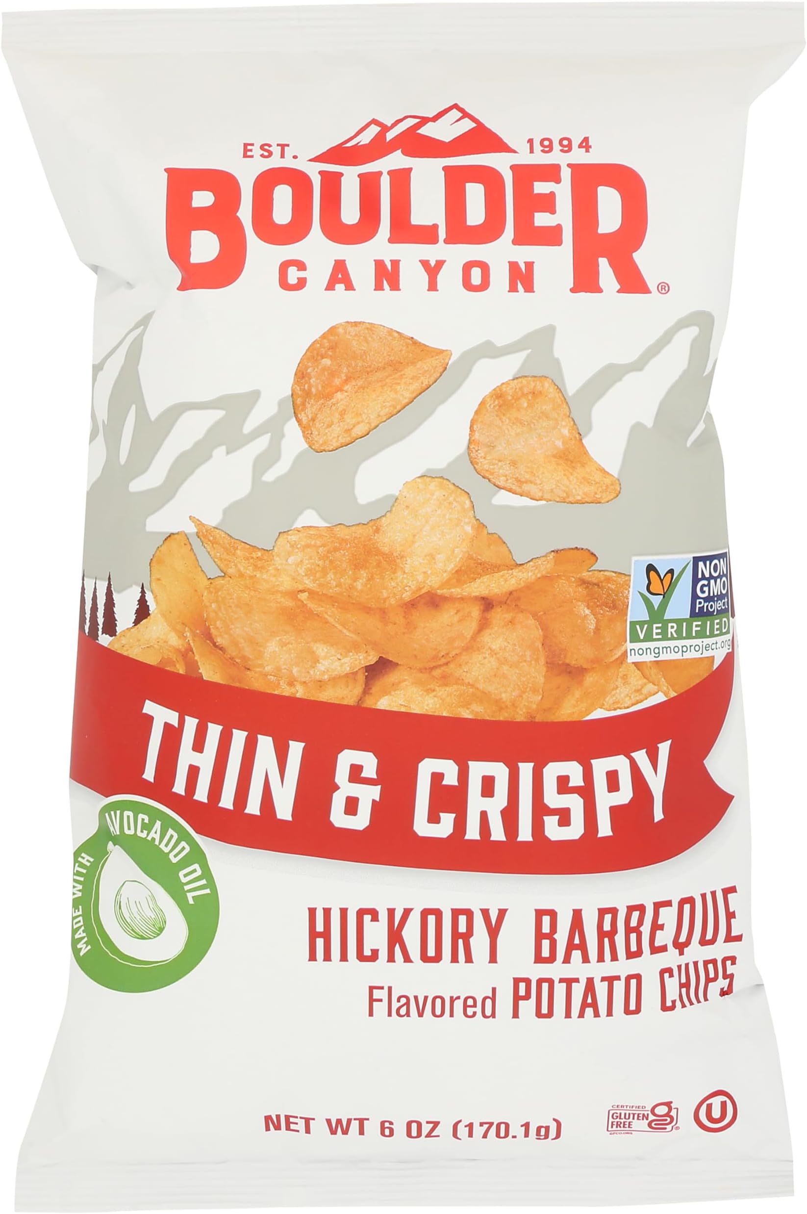 BOULDER CANYON Thin & Crispy Hickory BBQ Potato Chips, 6 OZ