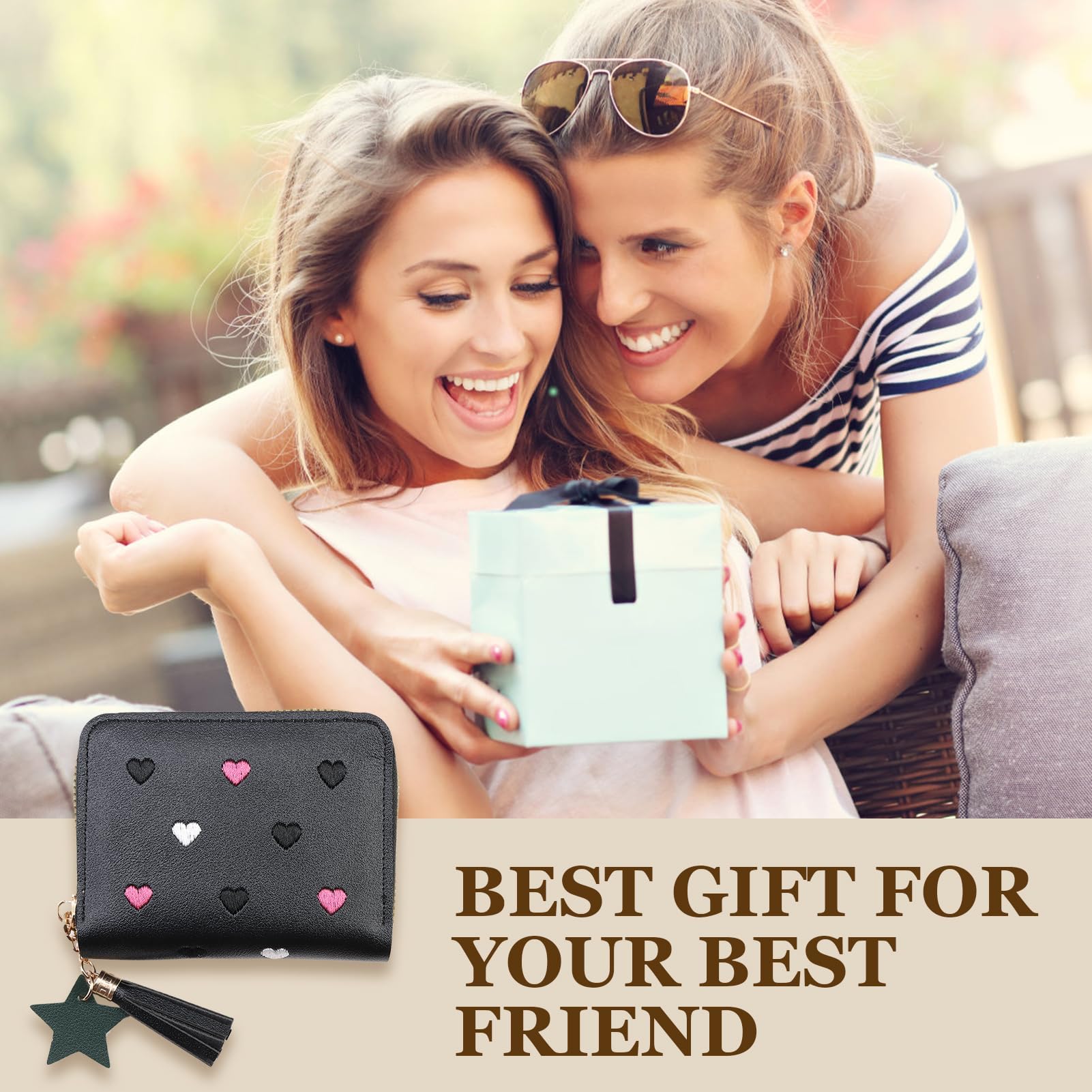 Girls' Heart Embroidery Zipper Wallet Small Cute Leather Coin Purse with Tassel Slim Short Card Holder Women Pocket Money Wallet for Kids Children's Day Gift, Black