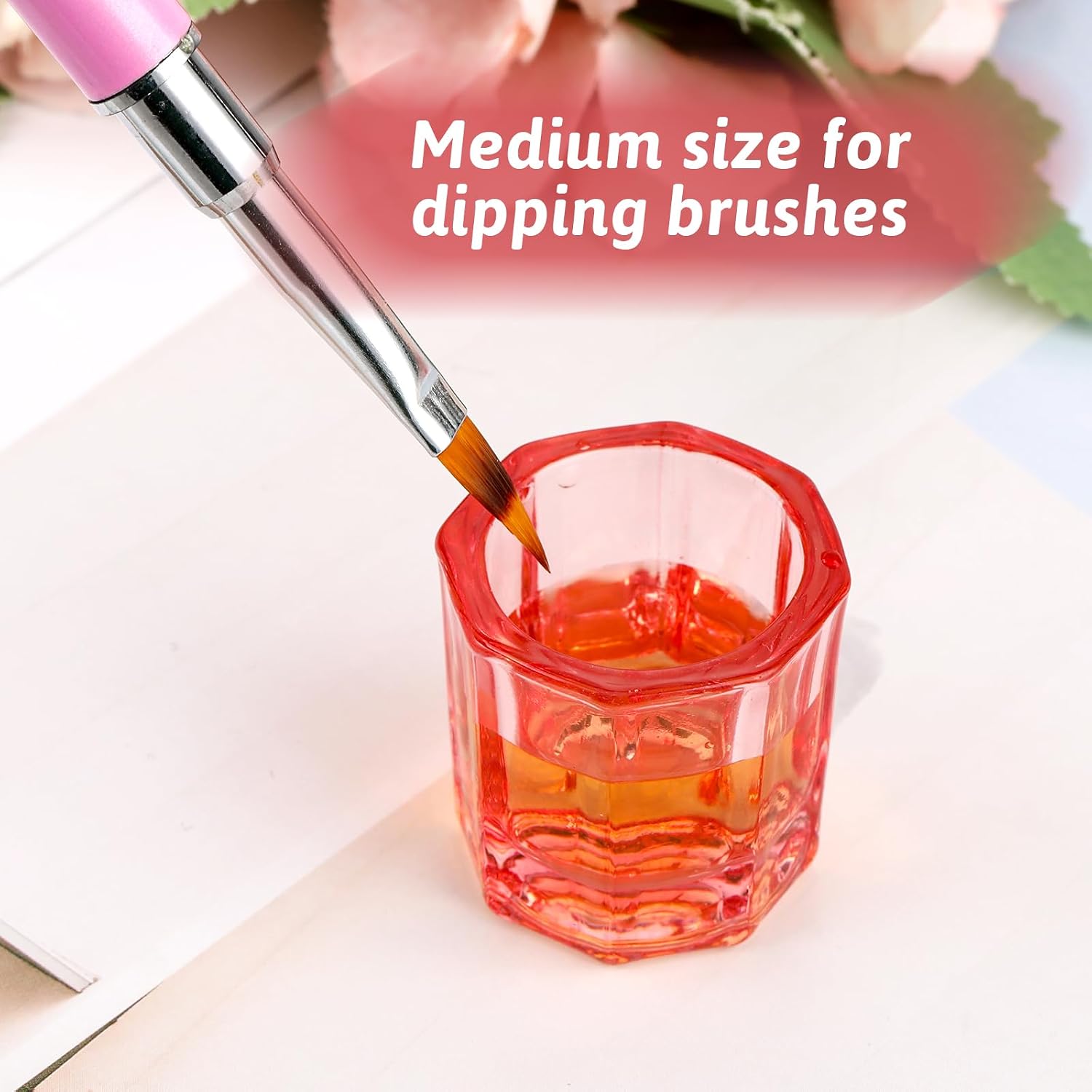 2 Pack Dish Cups for Nail Art Acrylic Liquid, Pink Glass Nail Monomer Liquid Bowl Acrylic Glass Jar Dampen Dish Liquid Cup for Nail Art Manicure Care Tools（Pink）