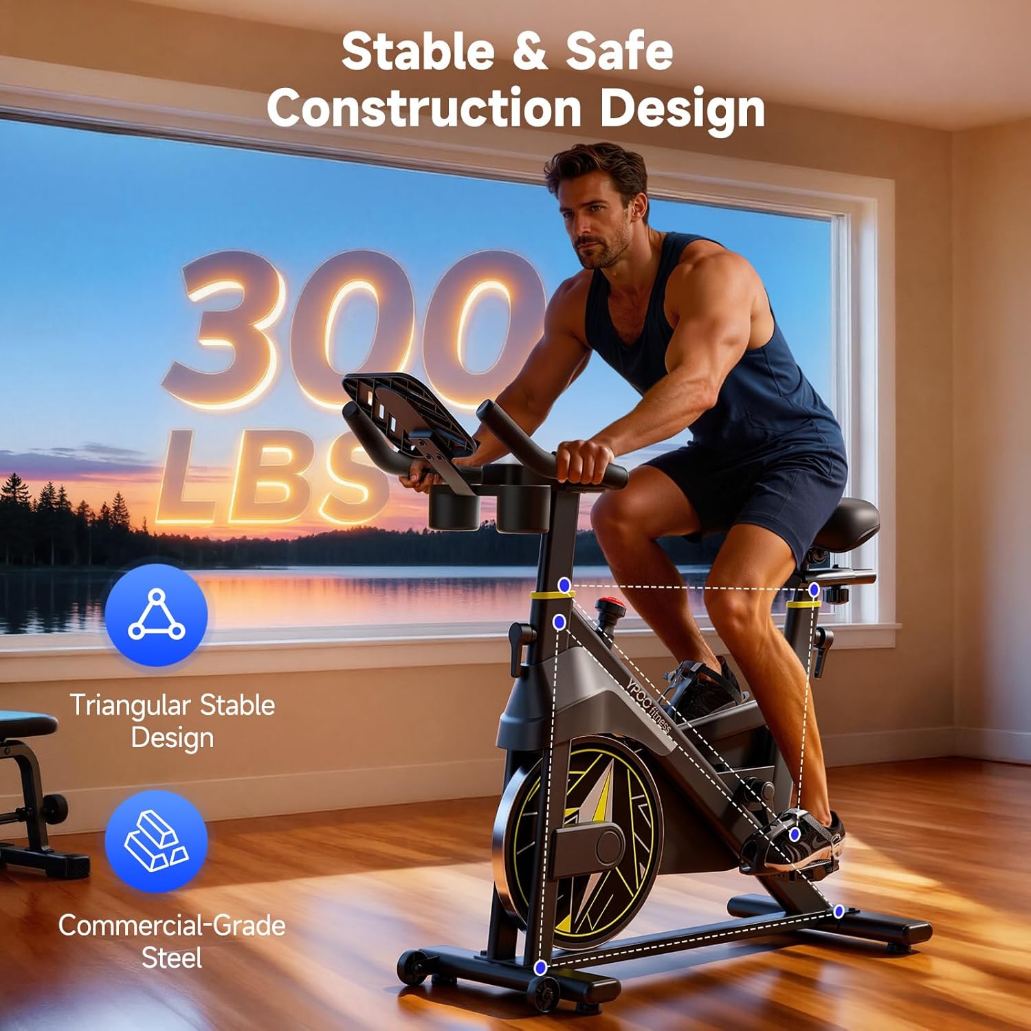 Exercise Bike,Indoor Exercise bikes for Cardio Adjustable Magnetic Resistance Stationary Bikes for Home with 300lbs Weight Capacity