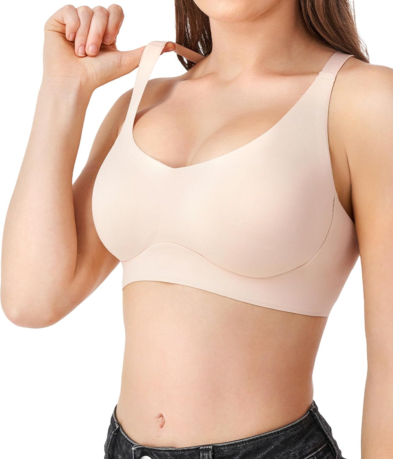 DAVID ARCHY Wireless Seamless Bras for Women No Underwire Full Coverage Bralette Comfortable Push up Soft Everyday Bra Large A-nude