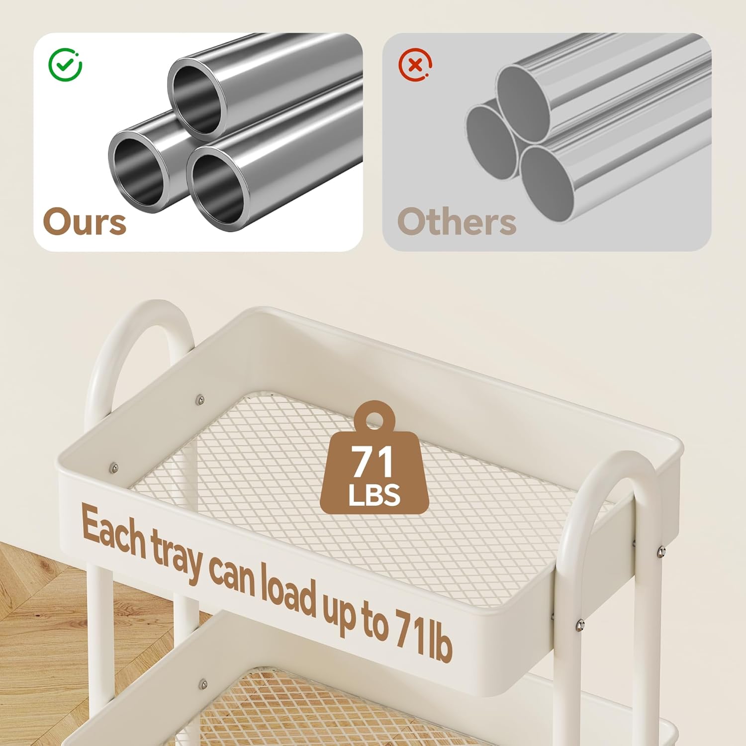 MIOCASA 3-Tier Metal Utility Rolling Cart, Heavy Duty Multifunction Cart with Lockable Casters, Easy to Assemble, Suitable for Office, Bathroom, Kitchen, Garden