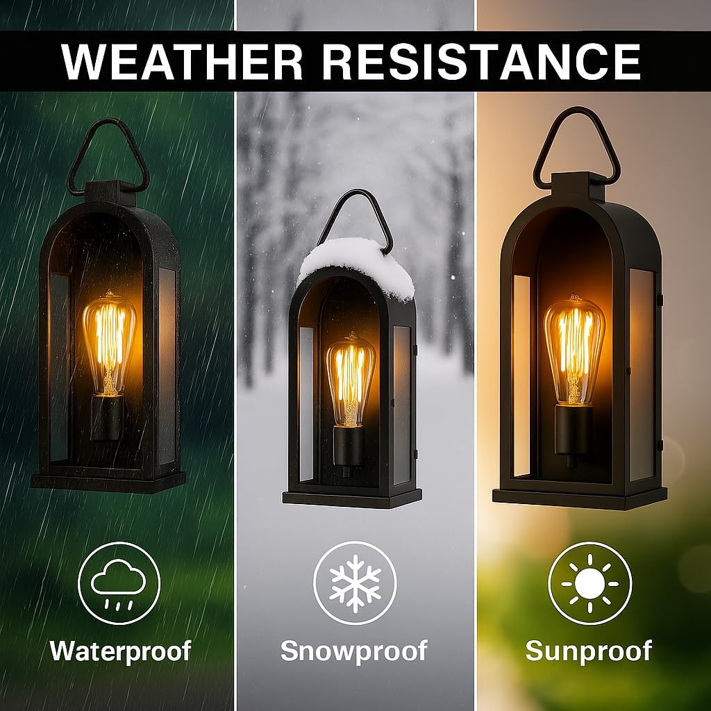 Vintage Outdoor Wall Light Fixture (1 Pcs) - Matte Black Porch Lantern/Exterior Wall Sconce, Glass Shade, Sturdy Metal Frame, Waterproof & Anti-Rust, Fit for Entryway/Garage/Patio/Doorway, E26 Socket