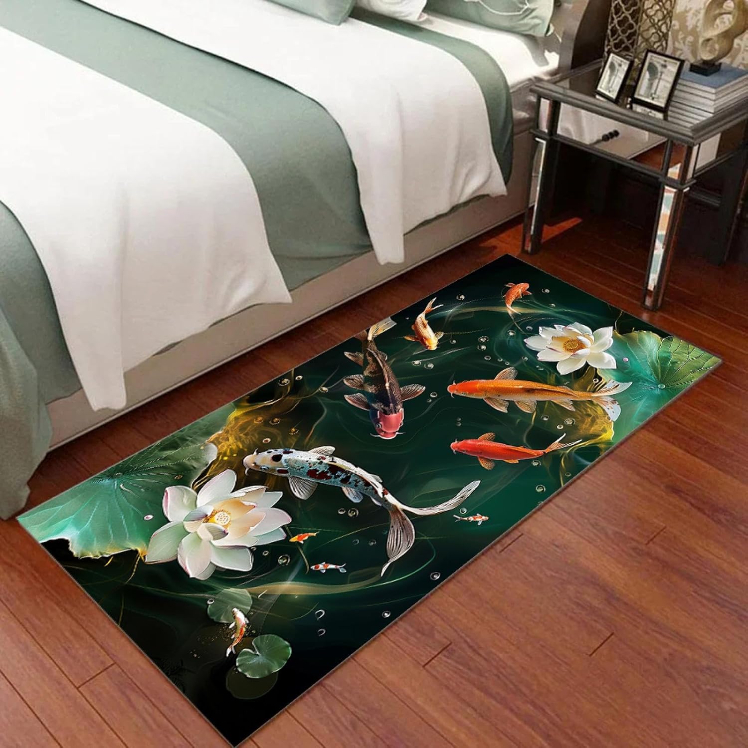 Lotus Koi Carp Fish Area Rug Carpet for Living Room Bedroom Sofa Coffee Table Rugs Non-Slip Home Decor Floor Mats 40x120cm