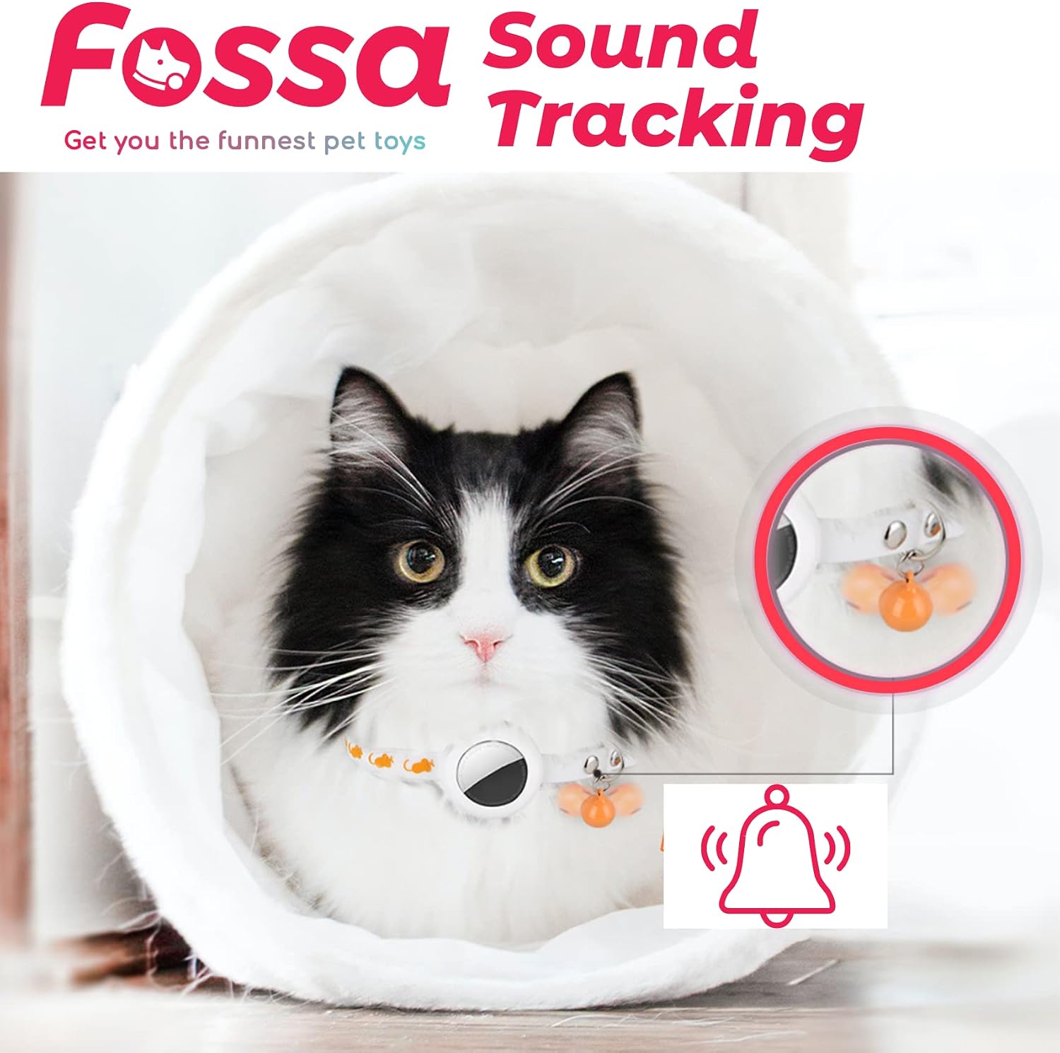 FOSSA Airtag Cat Collar w/Bell, White