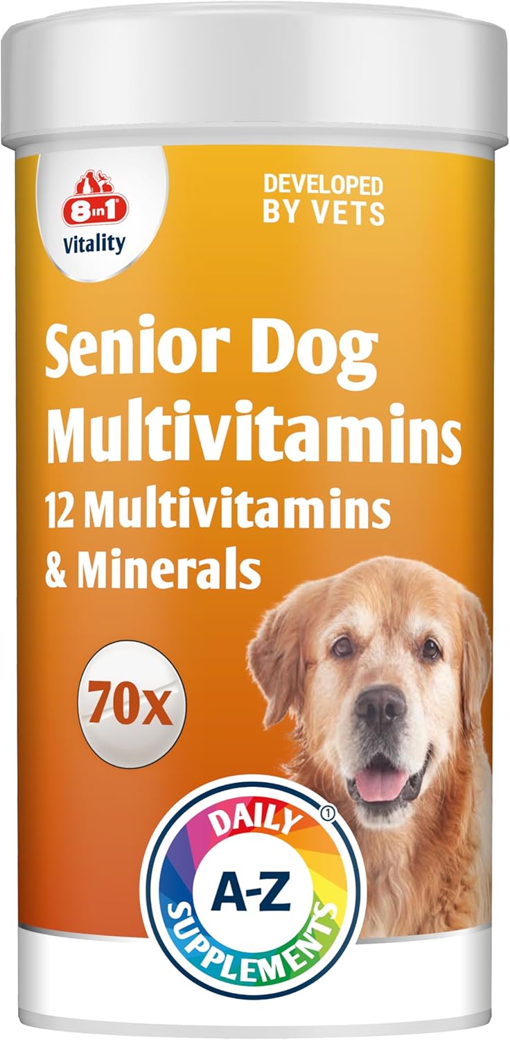 Senior Dog Multivitamins Nutritional Supplement – 12 multivitamins and essential minerals – 70 tablets – for active lifestyle, joint care and immunity