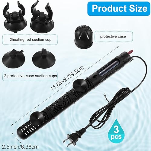 Miniatura 2 de VIHOSE Calentador de estanque para exteriores de 300 W, calentador de estanque pequeño, calentador de tanque sumergible para estanques pequeños, con