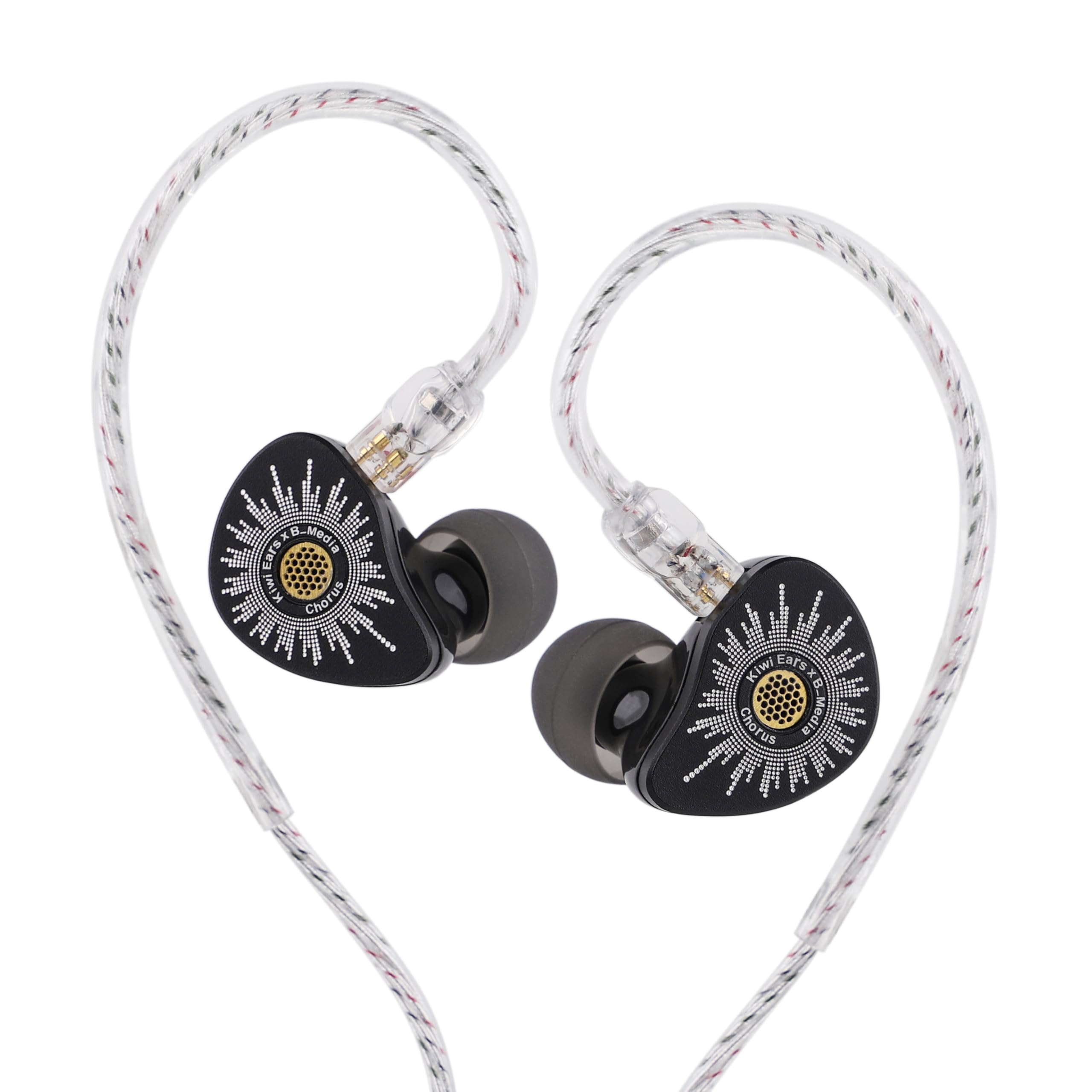 Kiwi Ears x B_Media Chorus In-Ear-Monitor, DLC-Membran Dynamic Driver IEM, mit CNC-Metallblende, kabelgebundene Ohrhörer mit doppeltem versilbertem Kabel für Musiker (1, Schwarz, 3,5 mm