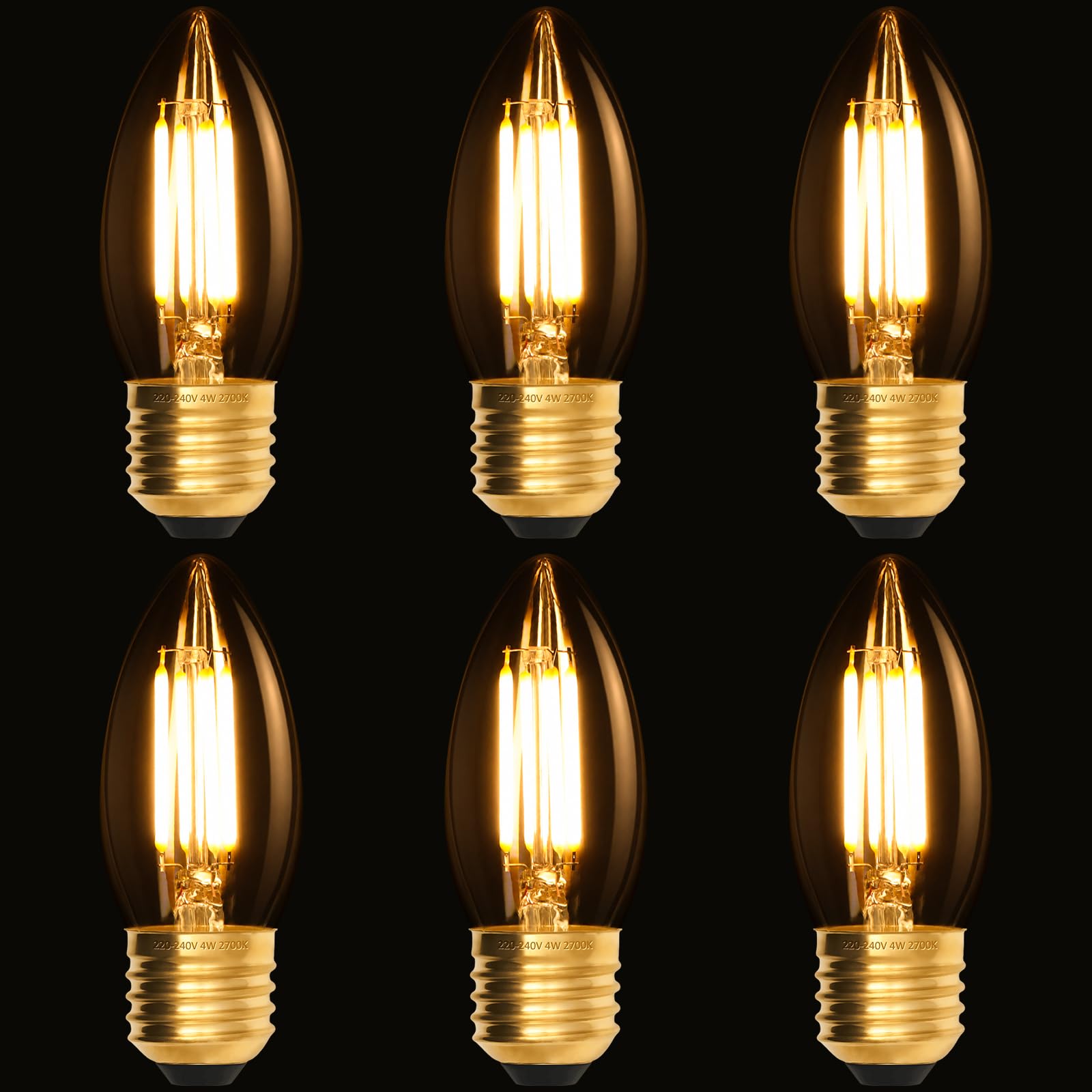 scicent 6 Pack E27 Edison Screw Bulbs, E27 LED Bulb, C35, 4W, 2700K, Amber Glass, Dimmable Vintage Light Bulb, Screw in Light Bulb