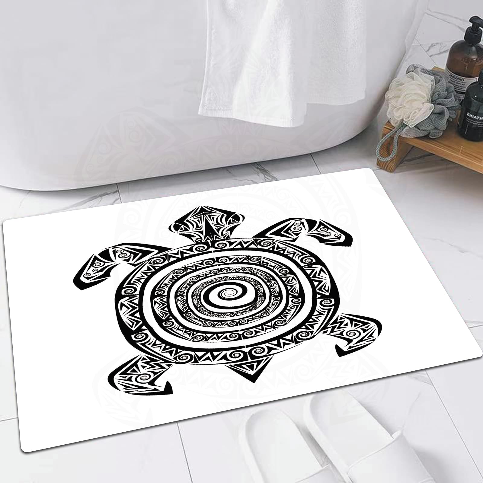 EMFSLA Bath Mat 24x35 in,turtle tattoo,Non-Slip Bathroom Mat Machine-Washable,Ultra Soft and Water Absorbent Bath Rug for Bathroom