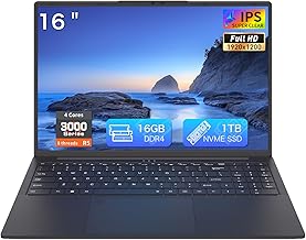 Auusda 16 Inch Laptop 16GB RAM 1TB NVMe SSD Quad-Core Processor Up to 3.7GHz 1200P IPS Display USB-C Full Function Fingerp…