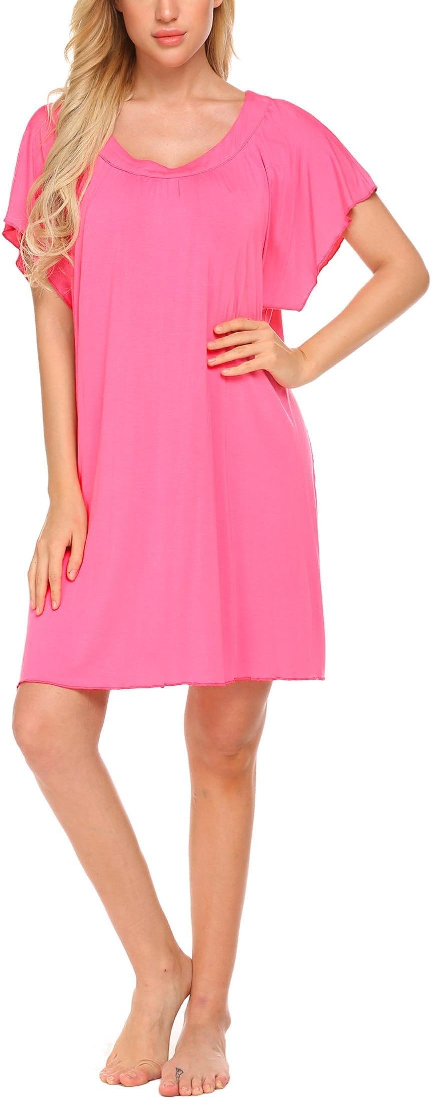 Vanilo Women's Nightgown Cotton Nightwear Loose Short Sleeve Sleepwear