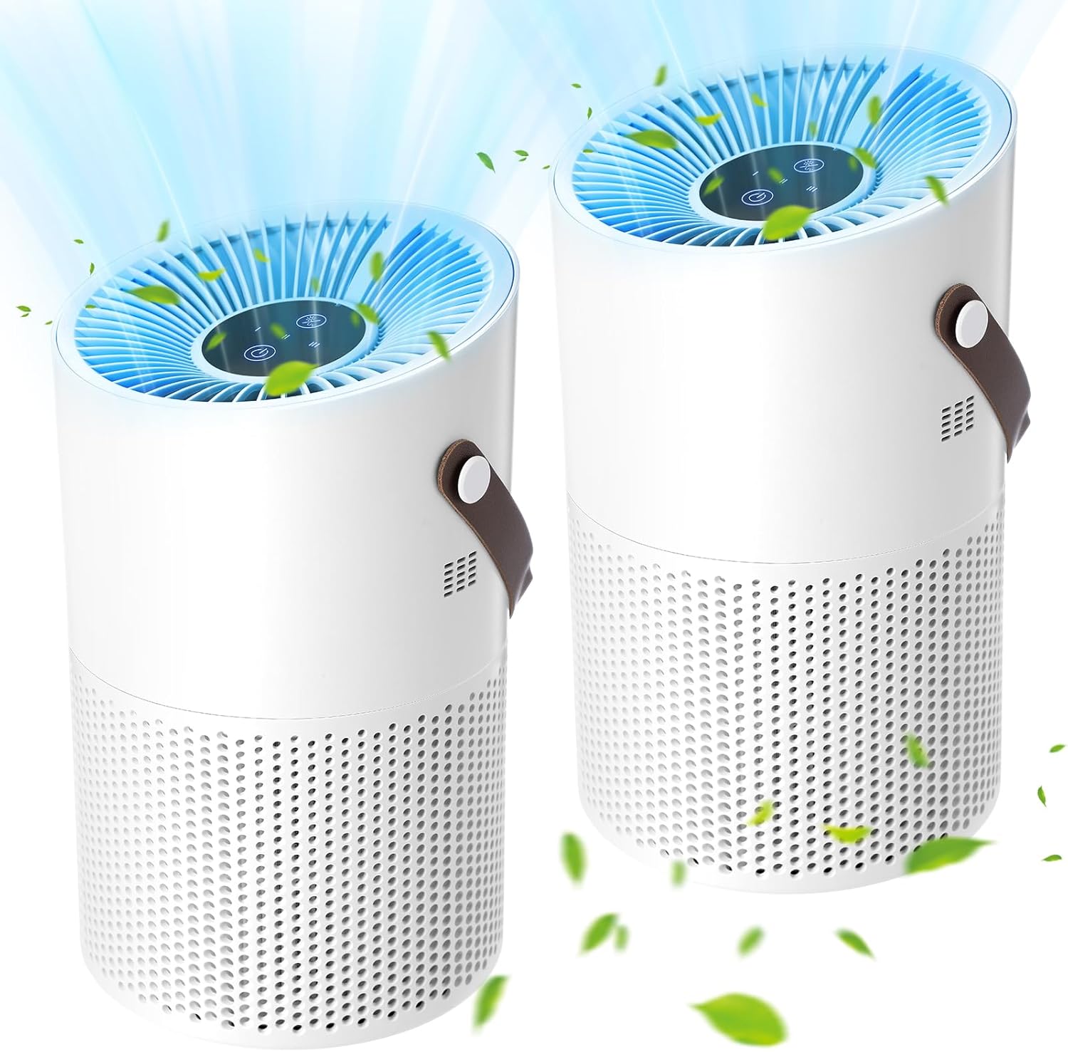 Qualirey 2 Pcs Air Purifier for Home Bedroom, White Air Filter Air Cleaners for Bedroom, Smokers, Office, Odors, Pollen, Pet Dander