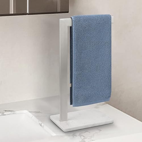 Miniatura 6 de Toallero de mano, toallero de mano para baño con base de mármol, soporte de acero inoxidable 304 en forma de L, toallero de mano independiente para