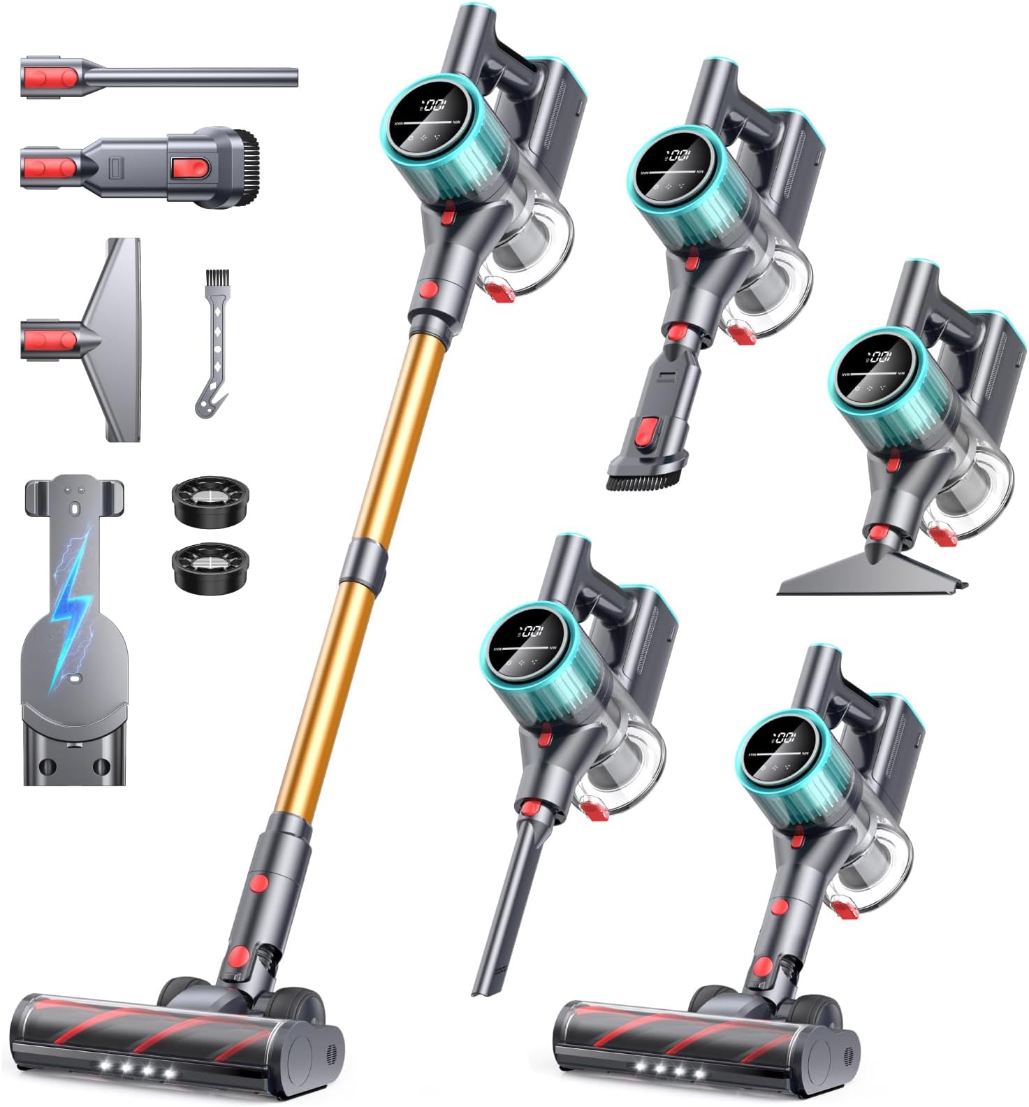 Cordless Vacuum Cleaner 600W/50Kpa/60Mins, Stick Vacuum Cleaner Cordless Powerful for Home with Touch Screen Self-standing Wall Charging Vacuum Cleaners for Carpet/Car/Pet Hair
