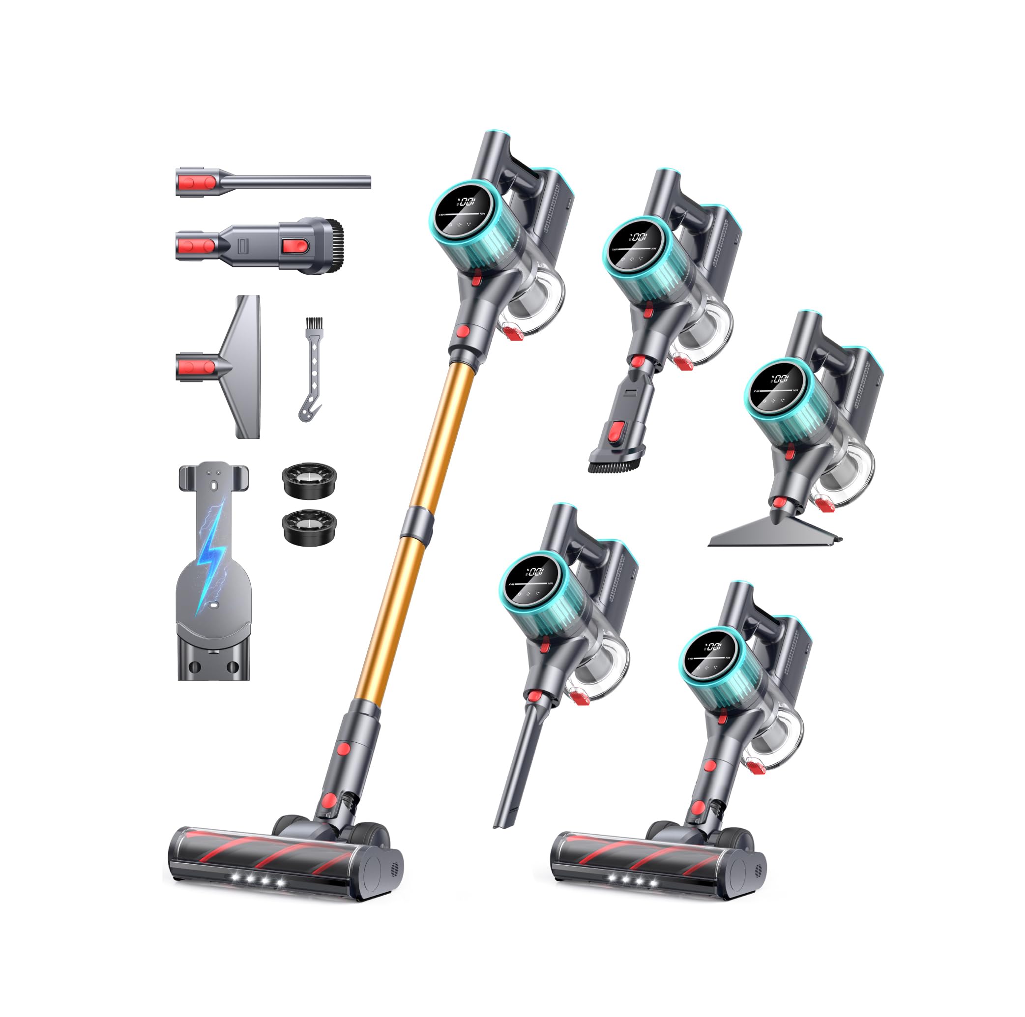 Cordless Vacuum Cleaner 600W/50Kpa/60Mins, Stick Vacuum Cleaner Cordless Powerful for Home with Touch Screen Self-standing Wall Charging Vacuum Cleaners for Carpet/Car/Pet Hair