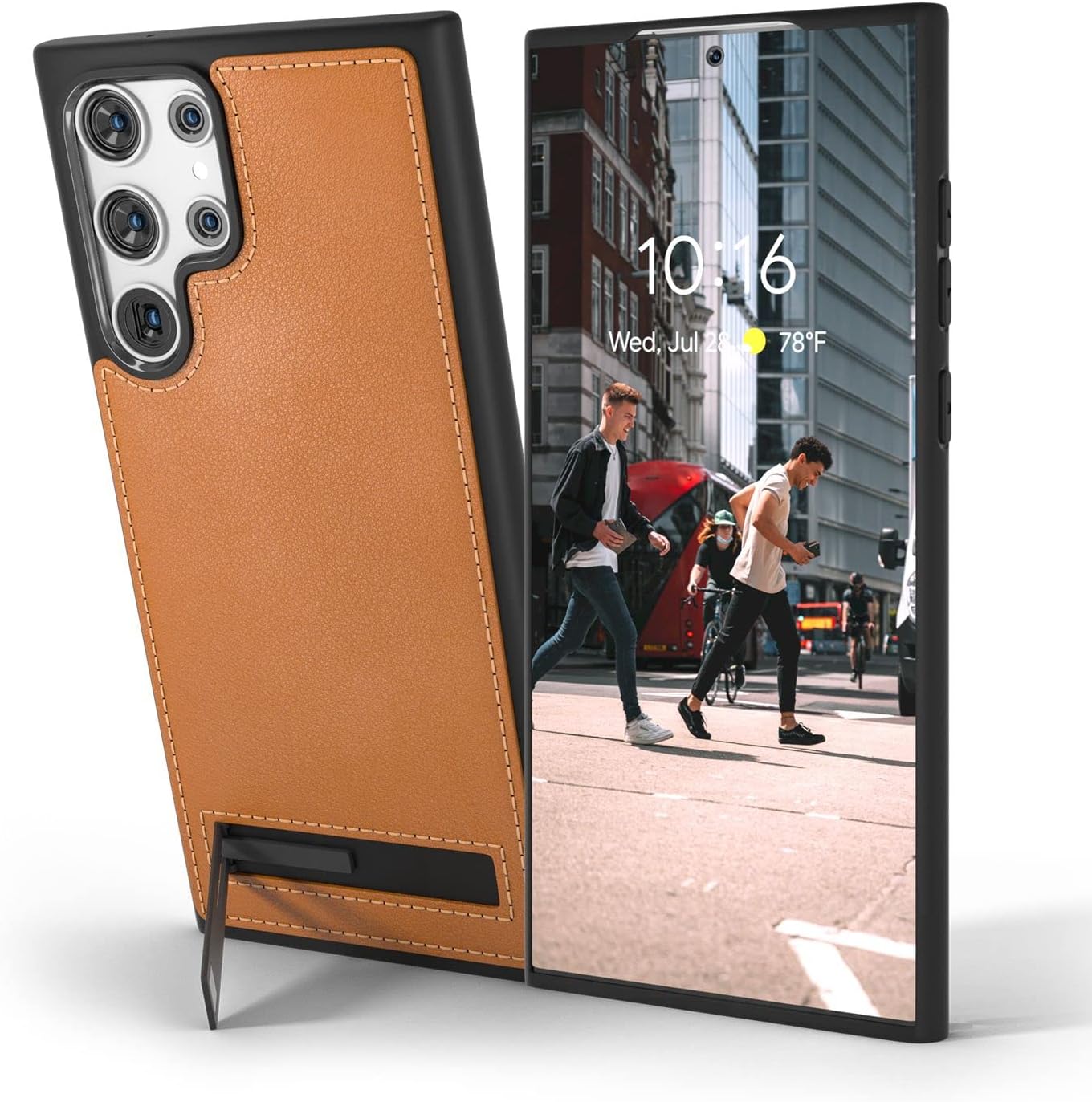 Snakehive Metro Leather Case for Samsung Galaxy S22 Ultra 5G || Real Leather Phone Case with Stand || Genuine Leather & Wireless Charging Compatible Leather Cover with Kickstand (Brown)