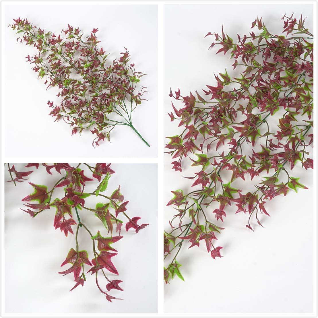 Artificial Hanging Vine, Sweet Potato Leaves Plastic Plants Greenery Faux Ivy Garland Fake Plant UV Resistant for Indoor Outdoor Garden Door Wall Baskets Wedding Party Table Decoration Red 4 Pcs - Image 4