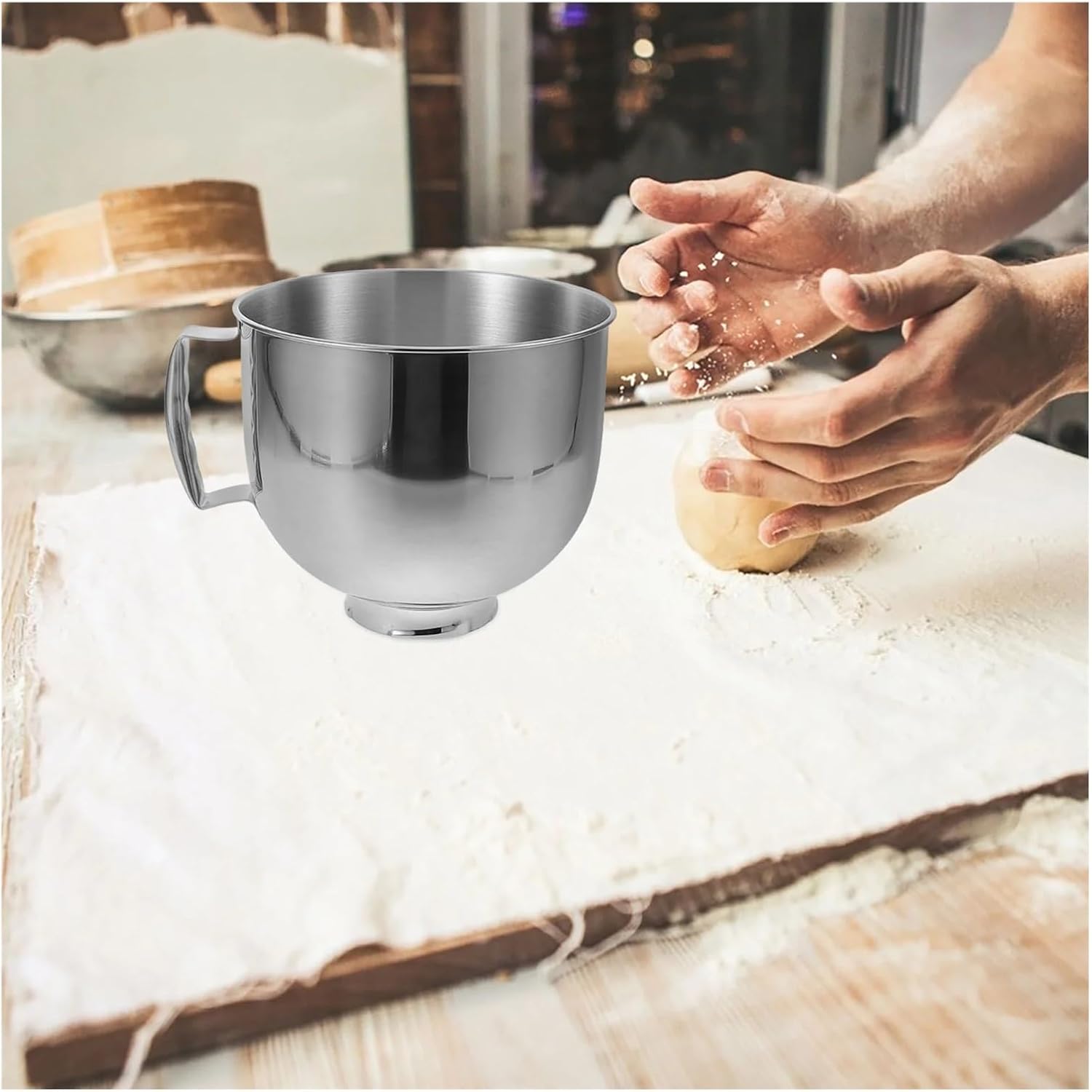 Mixing Bowl 3.6L, Deepening Bowl, Stainless Steel Bowl, Baking Bowl, Egg Whisking Bowl, Dough Ball Bowl, Vertical Mixing Kitchen Bowl, Kitchen Tools Mixing Bowls with Handles