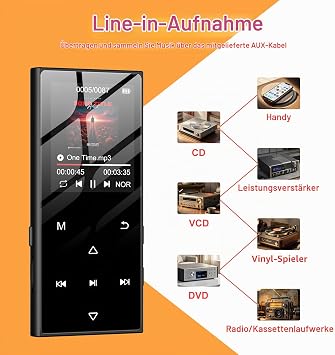 SWOFY 128GB MP3 Player with Bluetooth 5.3 and 1.8 Inch Screen HiFi Music Kids MP3 Player with Speaker FM Radio E-Book Function Recording Function (Black)