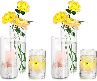 Hewory Glasvase Zylinder Vasen Set: 6er Vase Glas Kerzengläser Groß Glaszylinder für Kerzen - Zylindervasen Set Kerzenglas für Hochzeit Tischdeko Wohnzimmer Deko, Ø 6.5cm, 10/15/20cm
