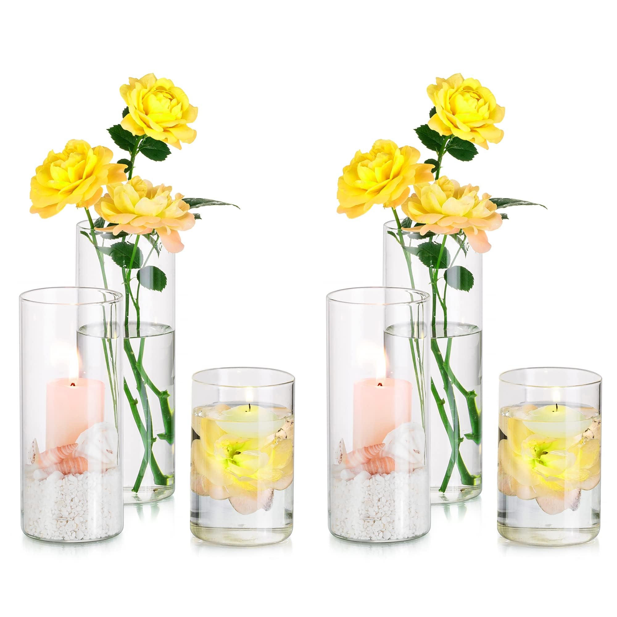 Hewory Glasvase Zylinder Vasen Set: 6er Vase Glas Kerzengläser Groß Glaszylinder für Kerzen - Zylindervasen Set Kerzenglas für Hochzeit Tischdeko Wohnzimmer Deko, Ø 6.5cm, 10/15/20cm