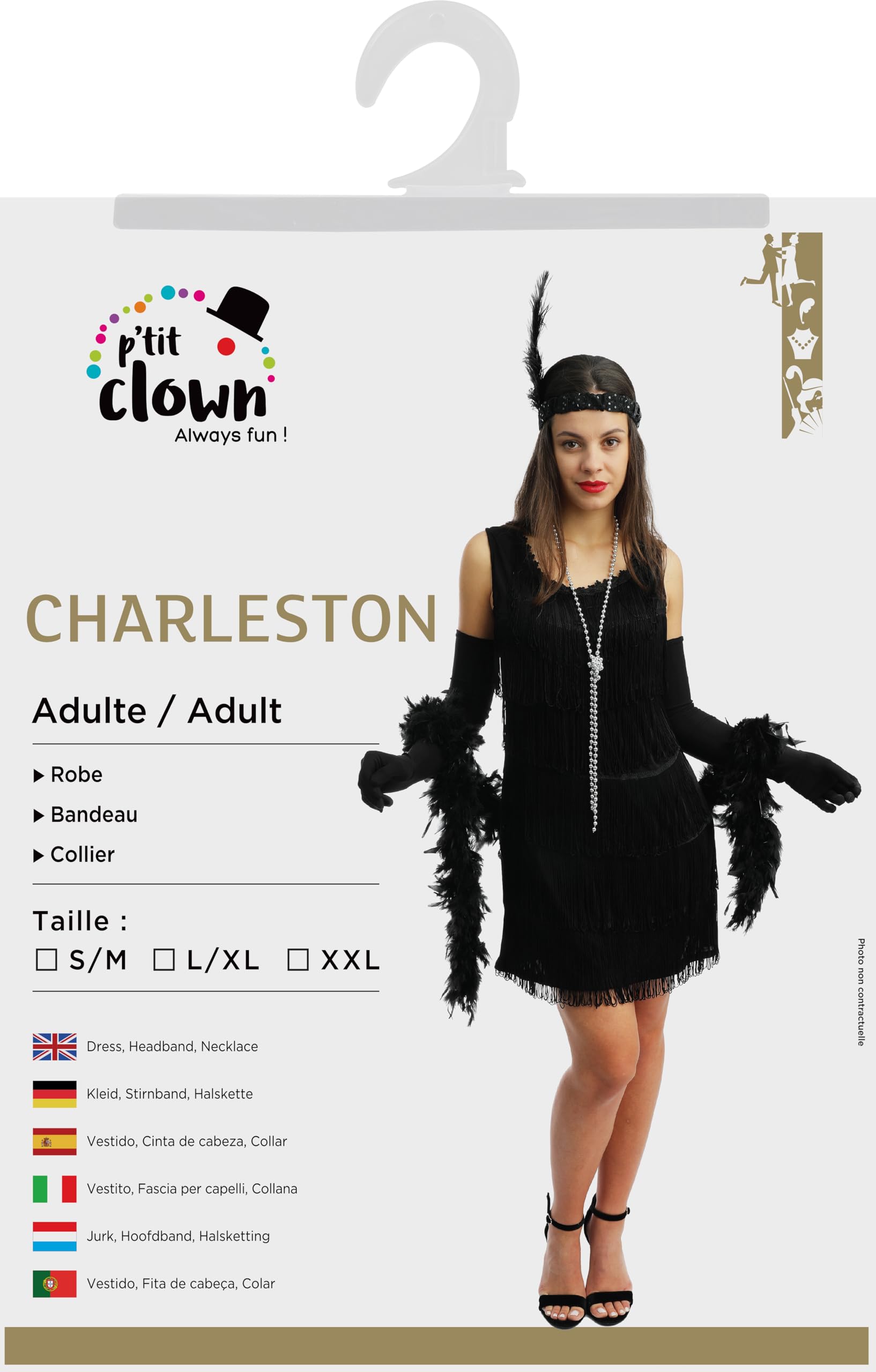 P'TIT CLOWN - Travestimento Adulto Abito Charleston Donna - Garçonne, Anni '20, Vintage, Flapper - Carnevale, Capodanno, Feste in Maschera ed Eventi a Tema - Poliestere