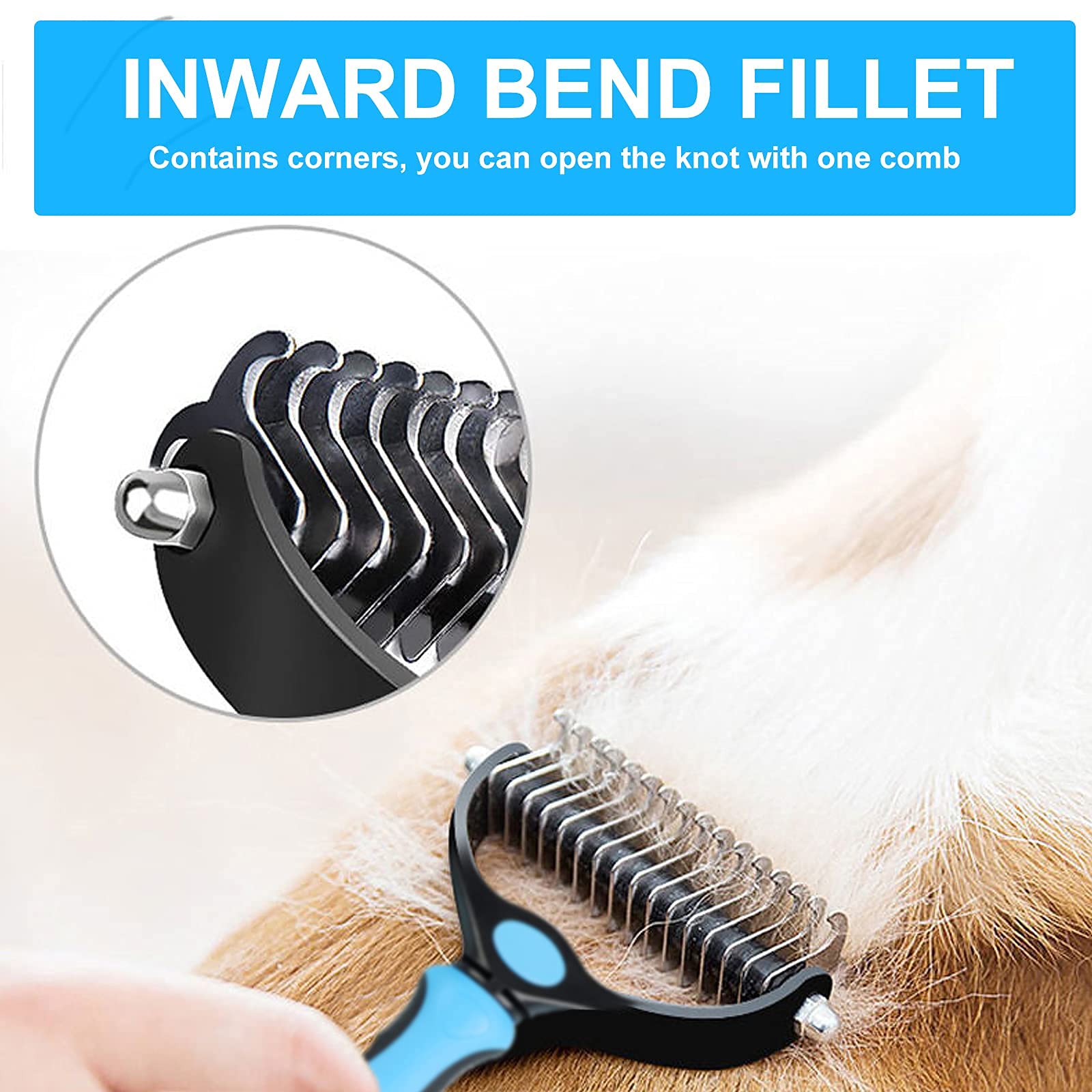 JJW Brosse pour Chiens et Chats, Dédéparage de Sous-Poil pour Poils Moyens à Longs, Râteau pour Animaux de Compagnie, Peigne de Massage