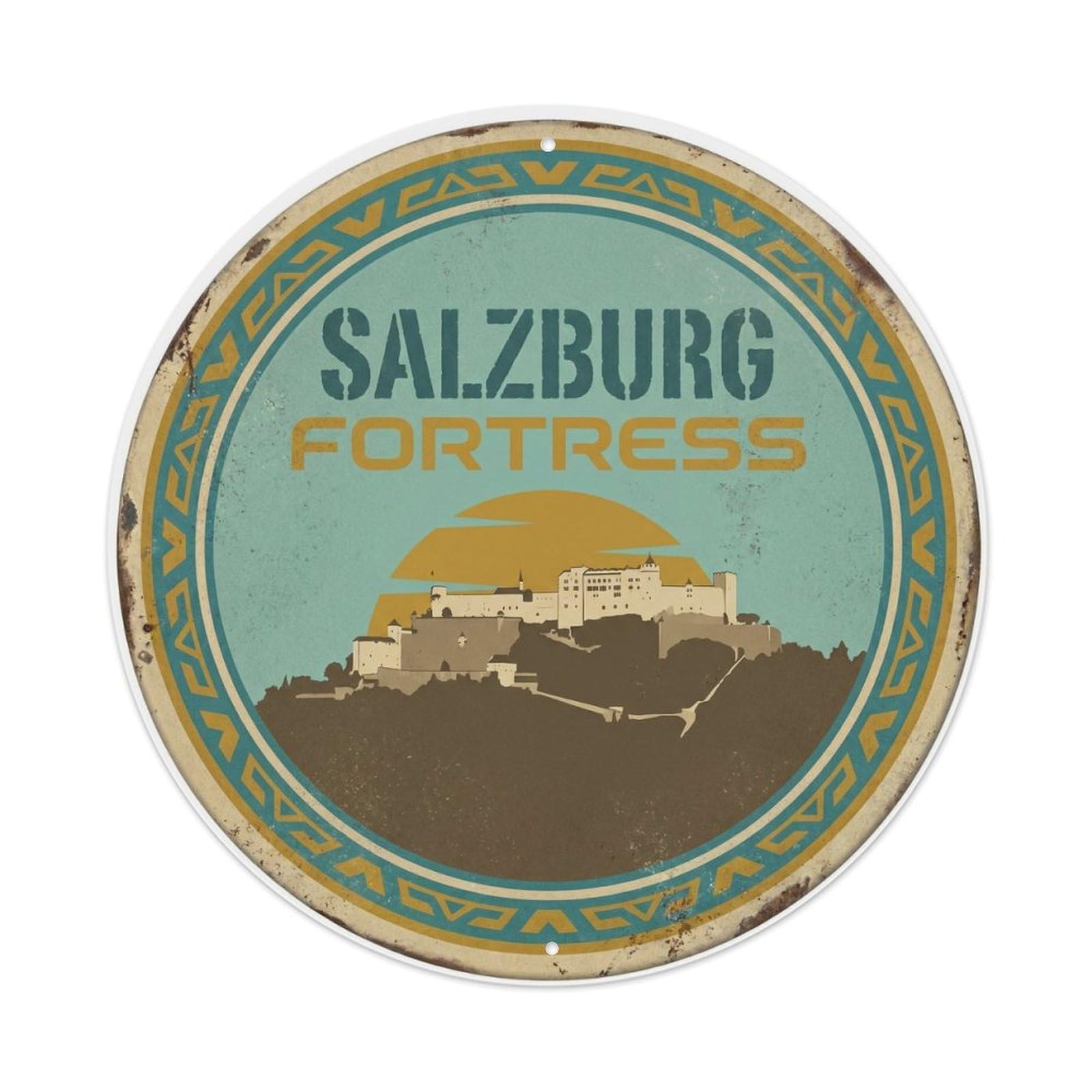 Vintage Travel Salzburg Austria Metal Tin Sign Plaque Wall Decor for Cafe, Club Bar, Office, Home Garden Round Metal Poster 8x8Inch