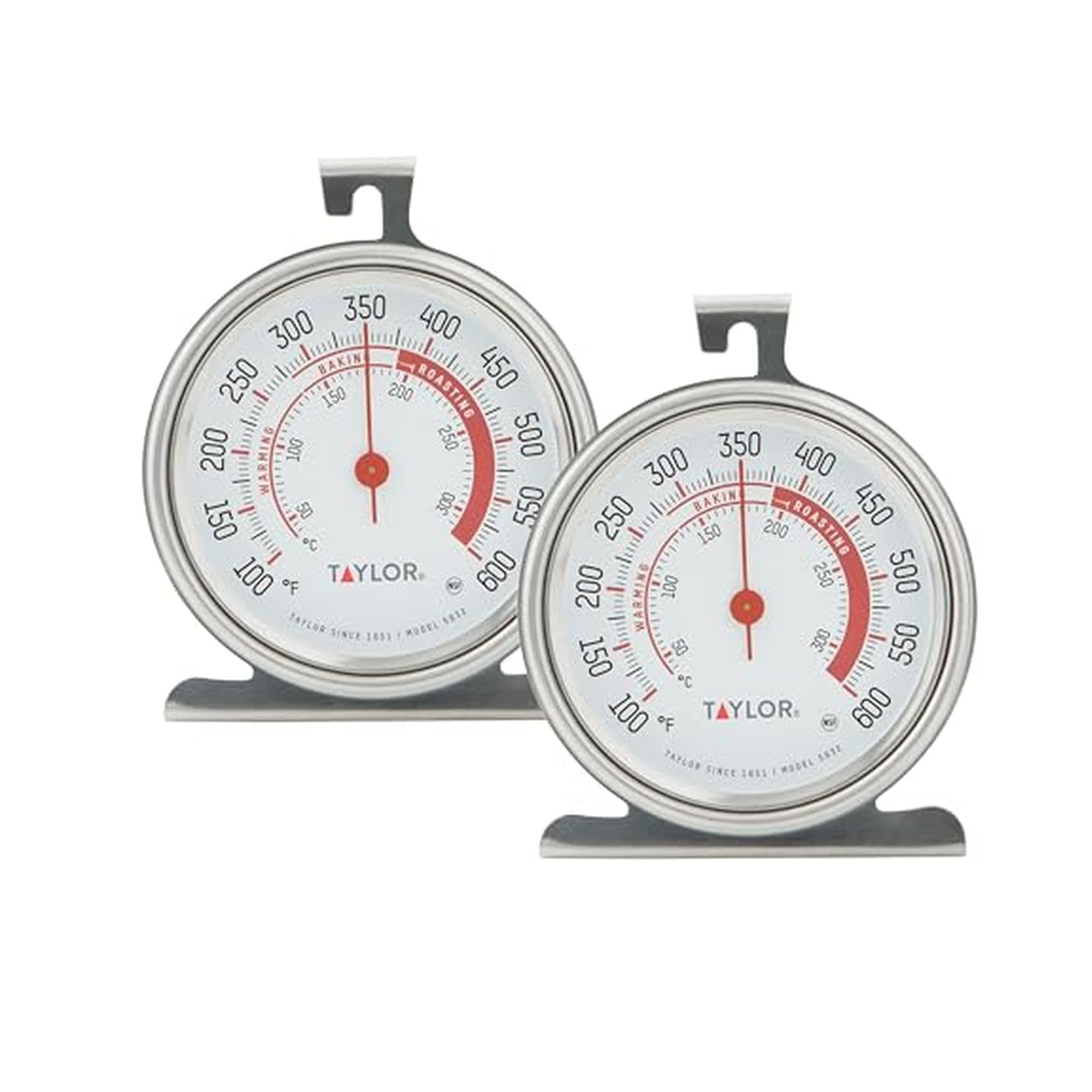 Taylor 5932 Large Dial Kitchen Cooking Oven Thermometer, 3.25 Inch Dial, Stainless Steel, Oven Thermometers, Silver - 2 Pack