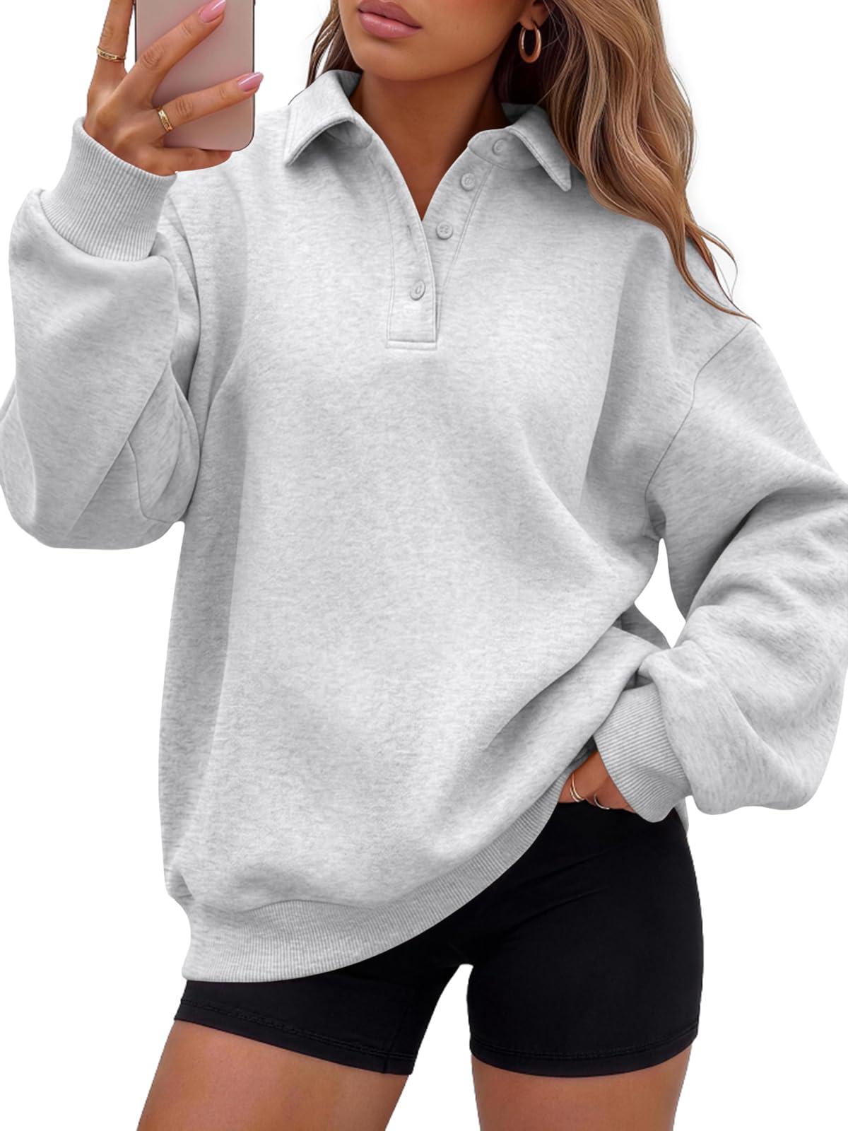 Womens Oversized Sweatshirts Polo Fleece Pullover Fall Hoodies