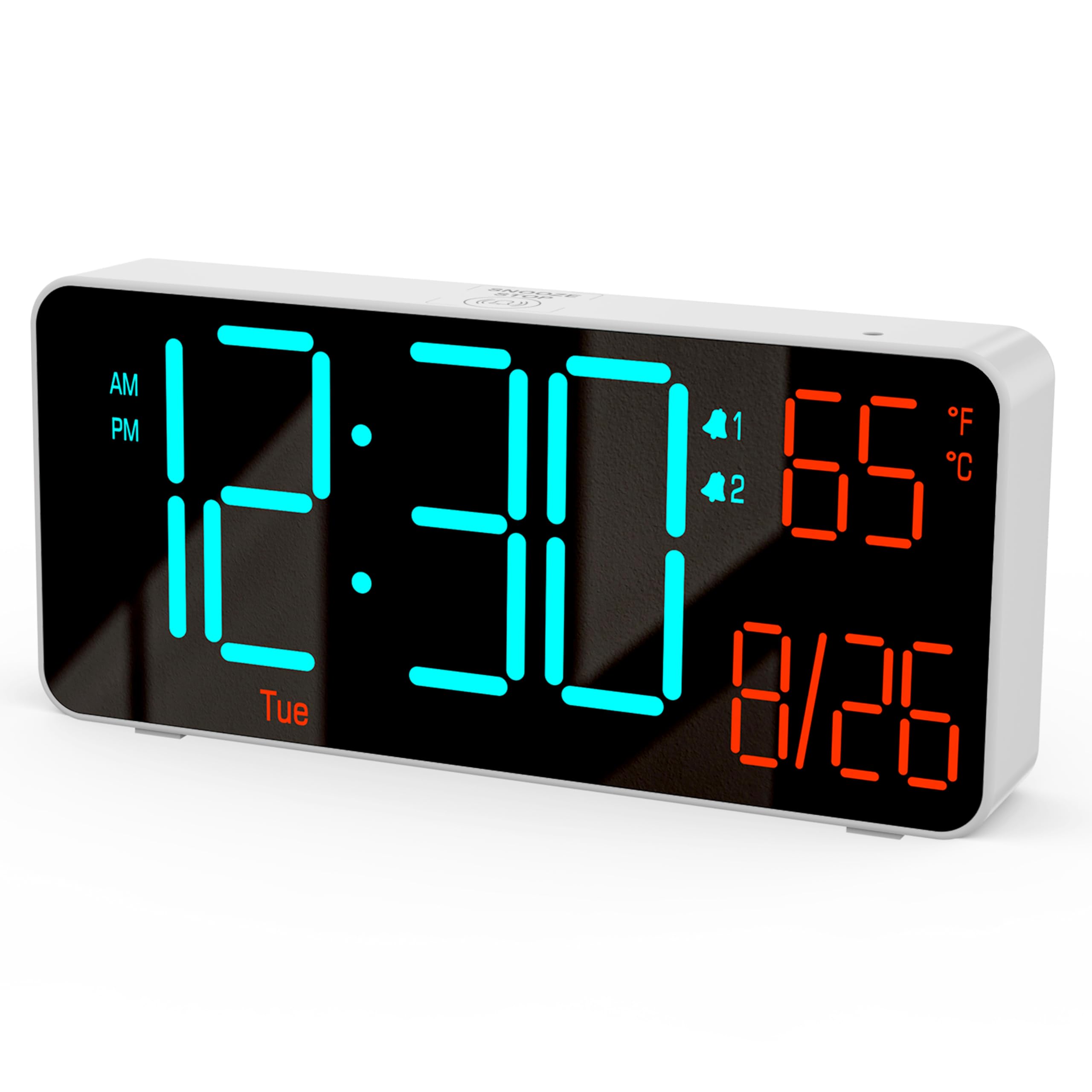 KOSUMOSU Small Digital Clock for Bedroom, 6.7in Desk Clock, Auto Dimming, Room Temperature, Day of The Week, Date, Seconds, Alarm Clocks for Bedrooms, Clocks for Living Room
