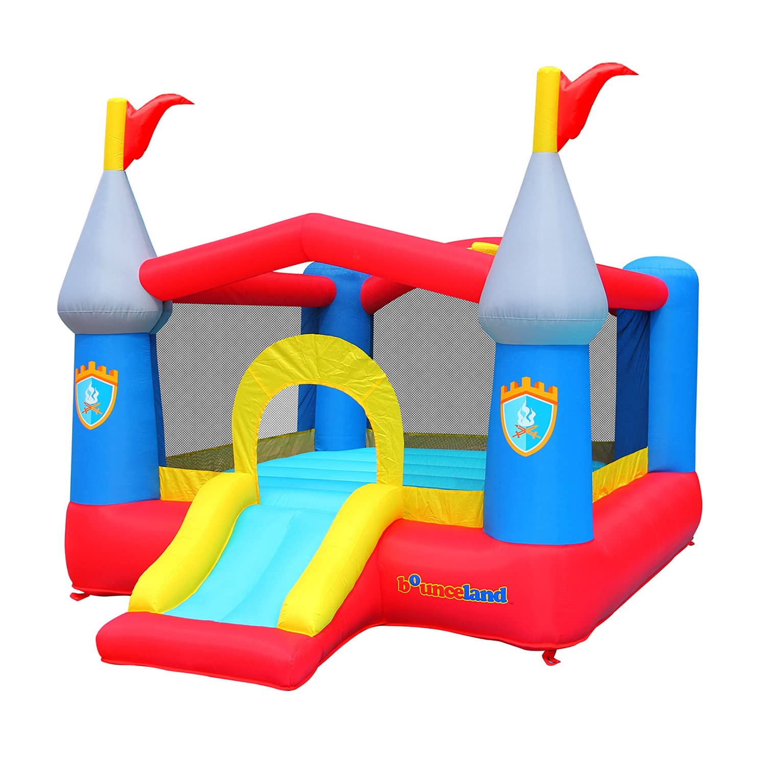 Bounceland Bounce House Castle with Basketball Hoop Inflatable Bouncer [Blower NOT Included], Fun Slide, Safe Entrance Opening, 12 ft x 9 ft x 7 ft H, Kid Castle Party Theme Bounce House