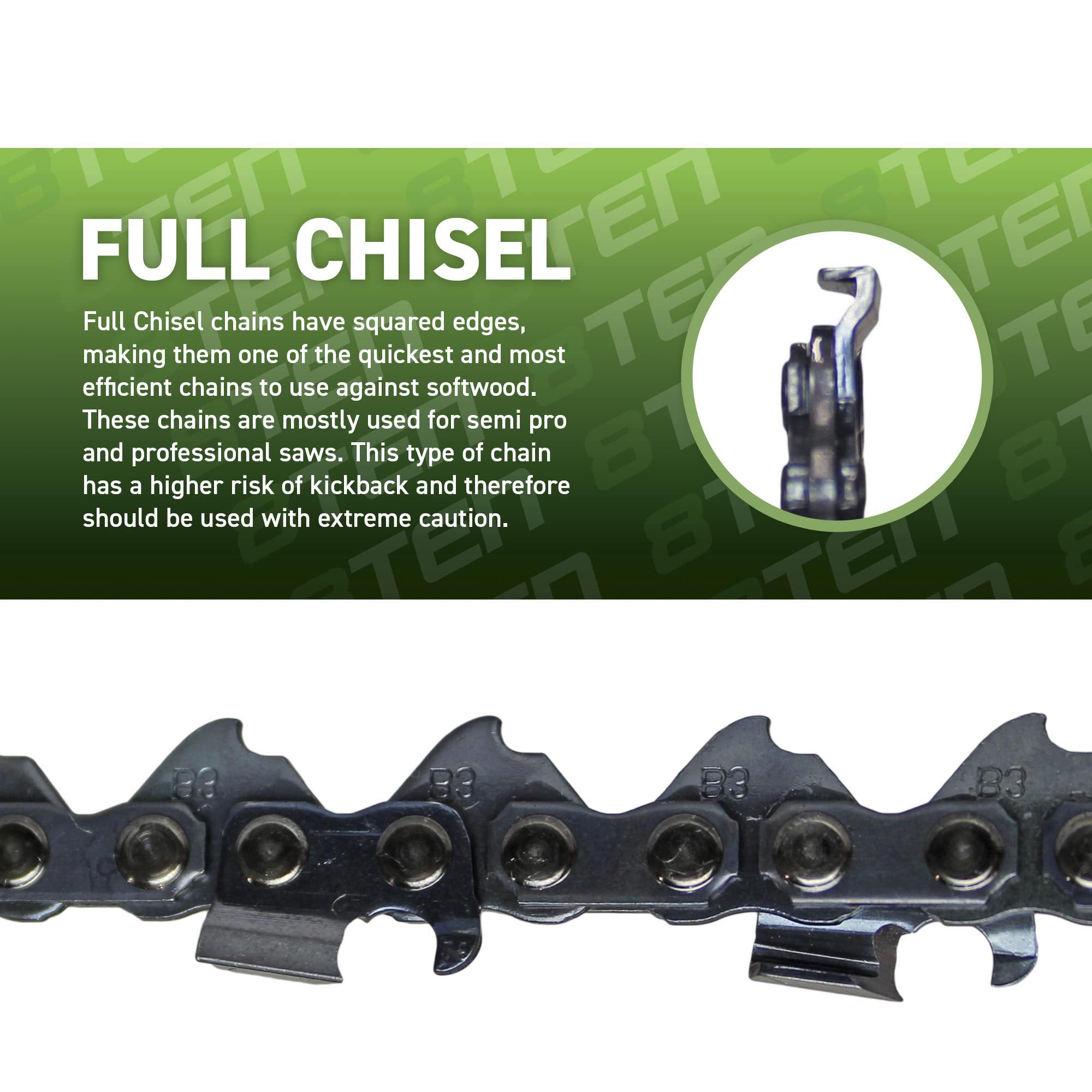 Amazon.com: 8TEN Full Chisel Chainsaw Chain 16 Inch .050 3/8 LP