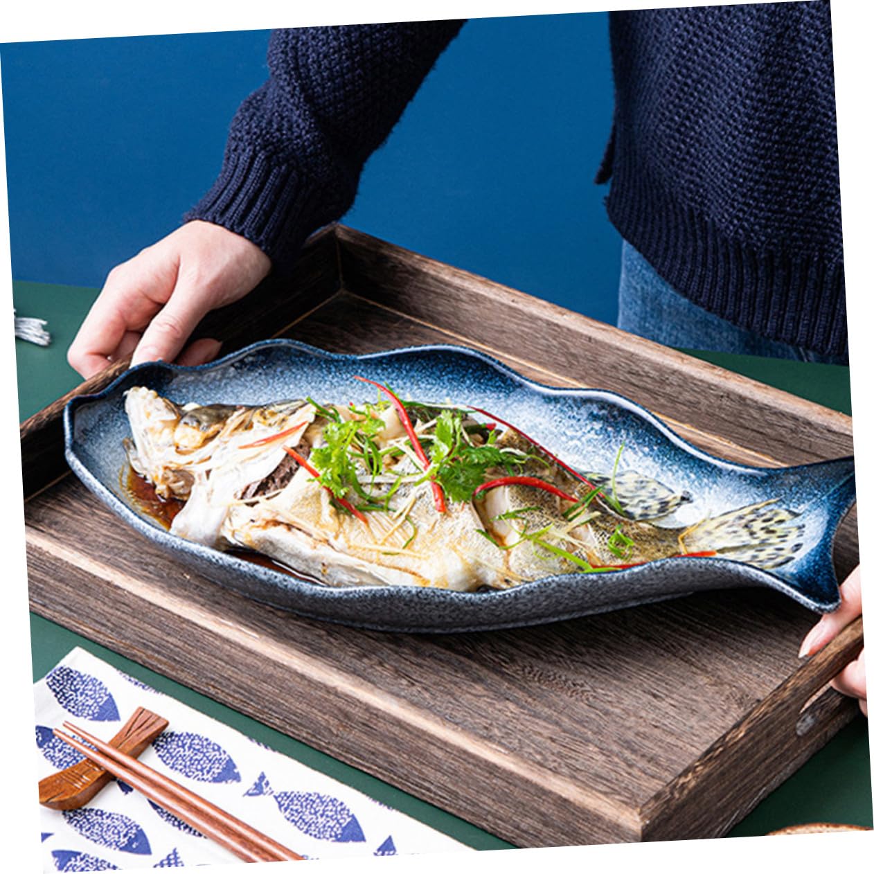 VICASKY Piatto Ceramica Forma di Pesce per Portata e Vapore | Servizio Pesce e Frutti di Mare, Antipasti in Tavola, Idea Regalo per Casa e Cucina