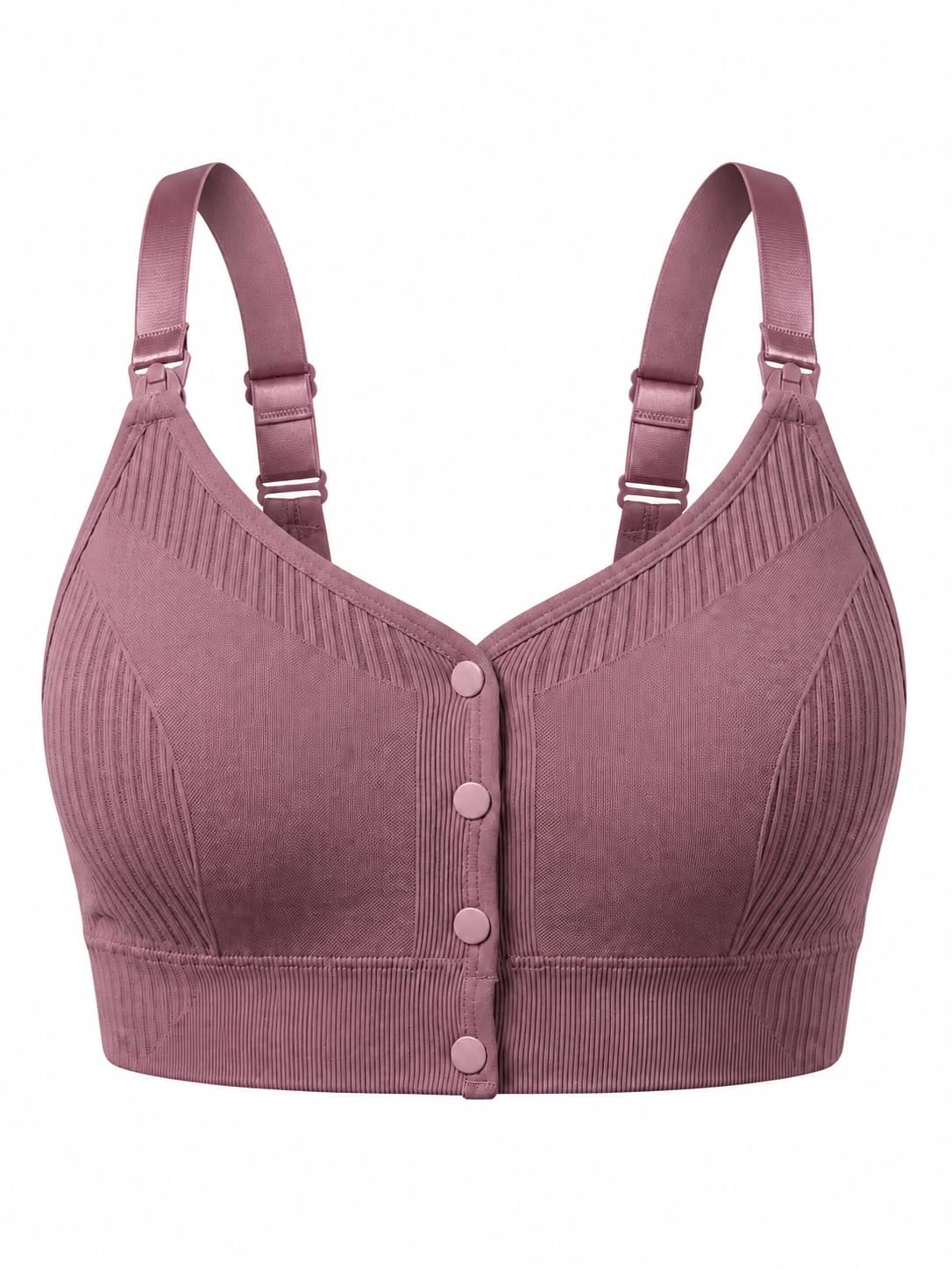 Women's Front Open Button Ribbed Seamless Wirefree Sports Bra | Adjustable Straps | Full Coverage | Soft Stretch Non Padded Everyday Comfort Bra | Free Size(30-34)-picture-19