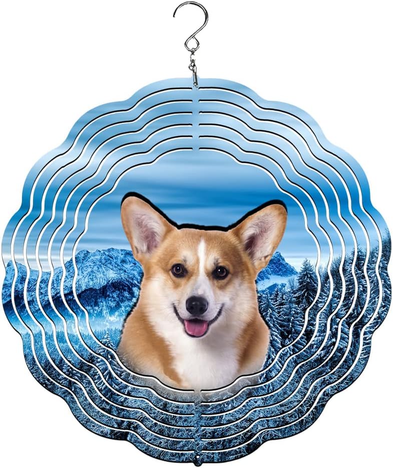 Traci's Fun Creations Wind Spinner, Corgi Dog Theme, Multicolor, Aluminum, Double-Sided Design, 10 Inch (Stain 1)