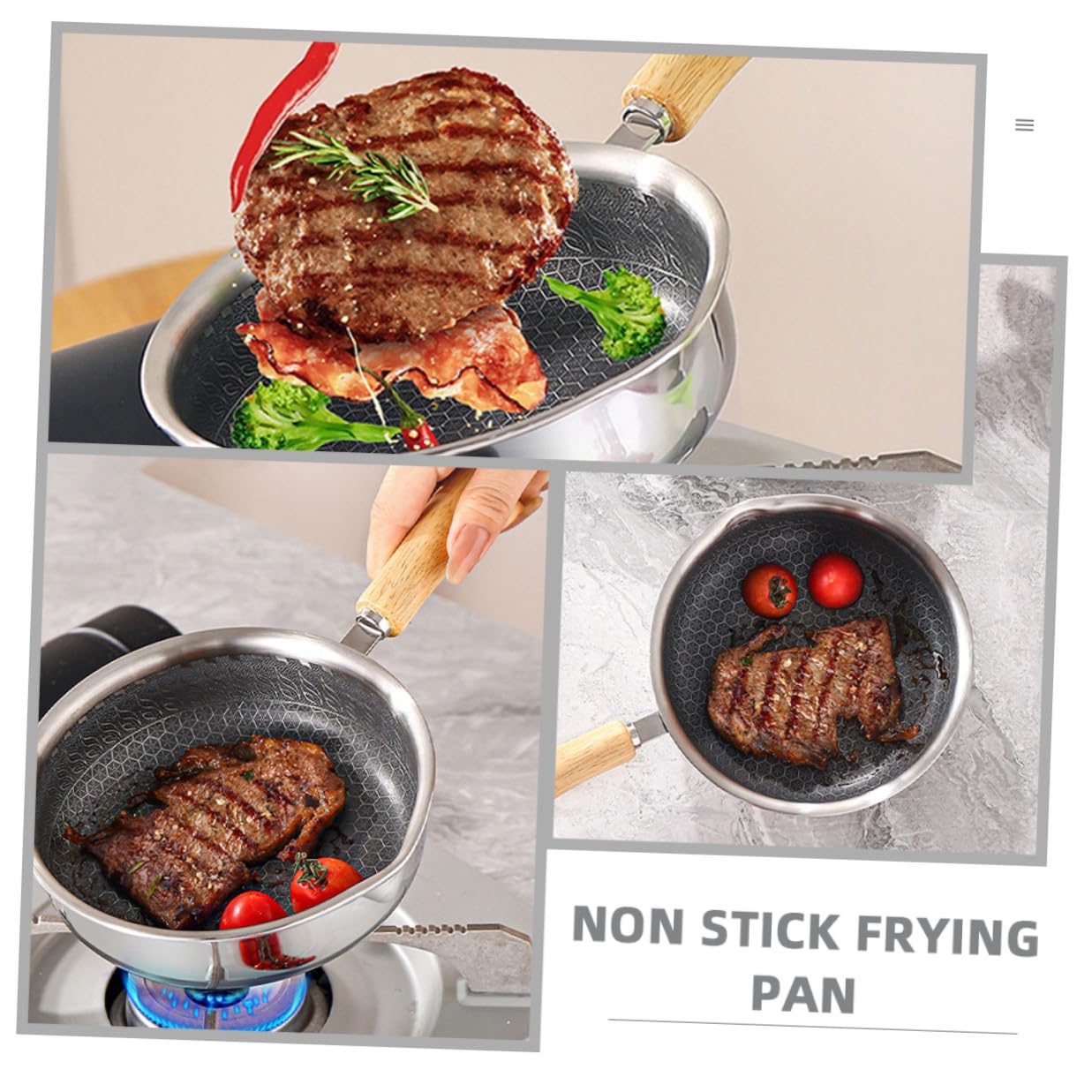 Padella Antiaderente in Acciaio 316 da 16 CM con Fondo Piatto e Manico Antiscivolo Padella per Uova e Bistecche per Cucina Casalinga e Uso Quotidiano
