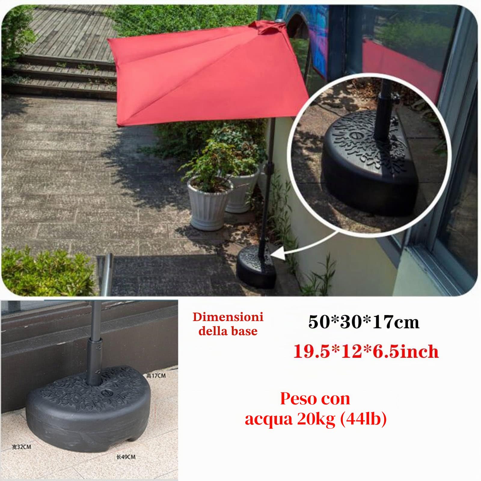 250x130cm Ombrellone Rettangolare da Parete Ombrellone a Mezzaluna da Terrazza e Giardino for Muro con Regolabile in Altezza, Include Base (Color : Naturale)