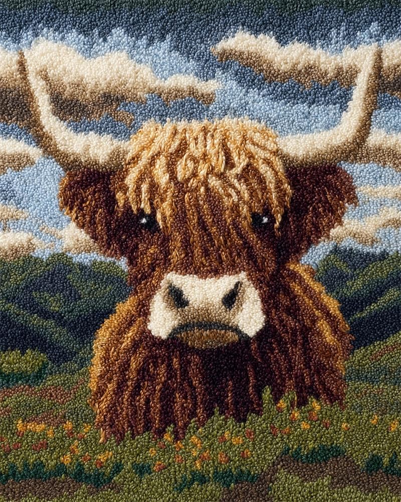 FWRTYCB Latch Hook Rug Kit Scottish Highland Cow