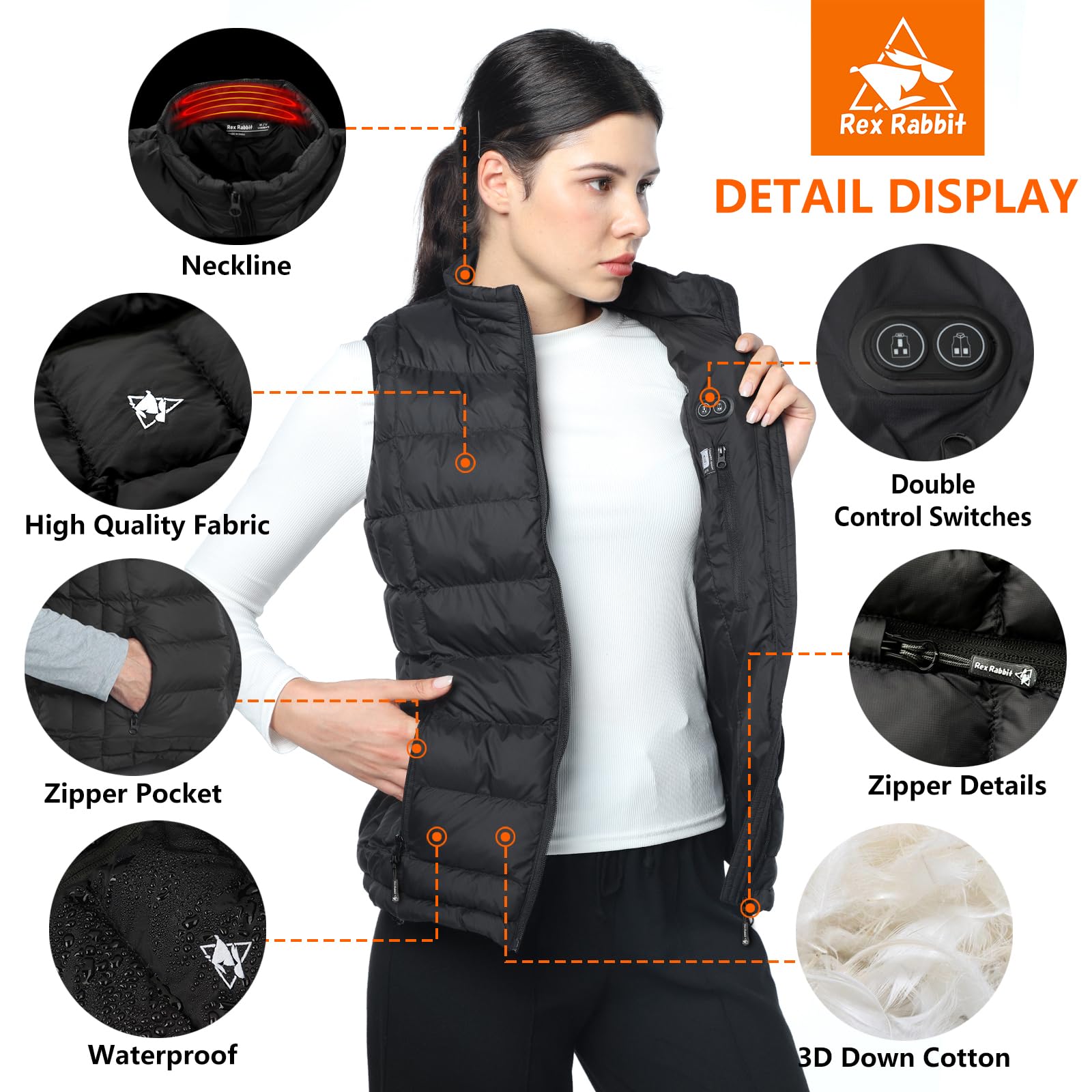 Gilet riscaldabile per donna, gilet riscaldato con 6 zone di riscaldamento, gilet elettrico USB per primavera, autunno, inverno, gilet termico con spina e power bank, gilet riscaldato per esterni, con
