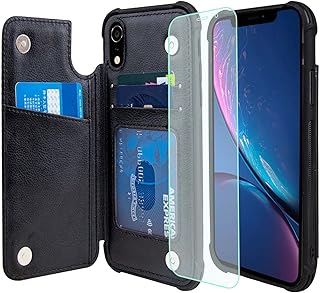 VANAVAGY iPhone XR Wallet Case, Leather Flip Folio Phone Cover Fit Magnetic Car Mount [Screen Protector Included] with Credit Card Holder for iPhone XR