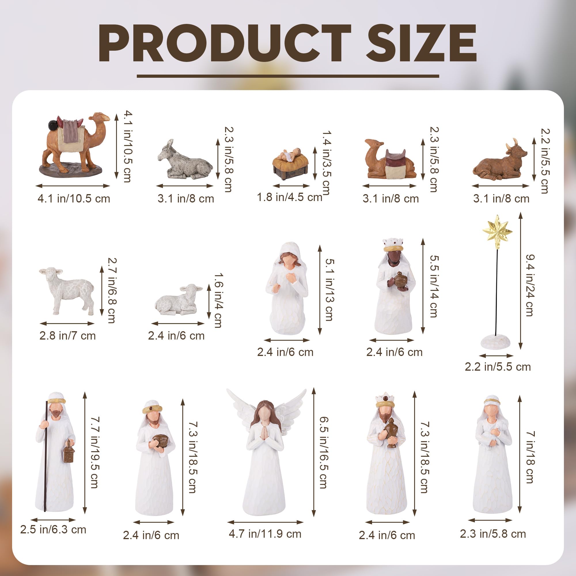 Fovths Ensemble de 16 pièces de crèche de Noël classique - Figurines de démarrage en résine - Décoration en résine - 17,8 cm - Figurine Sainte Famille pour Noël - Décoration d'intérieur