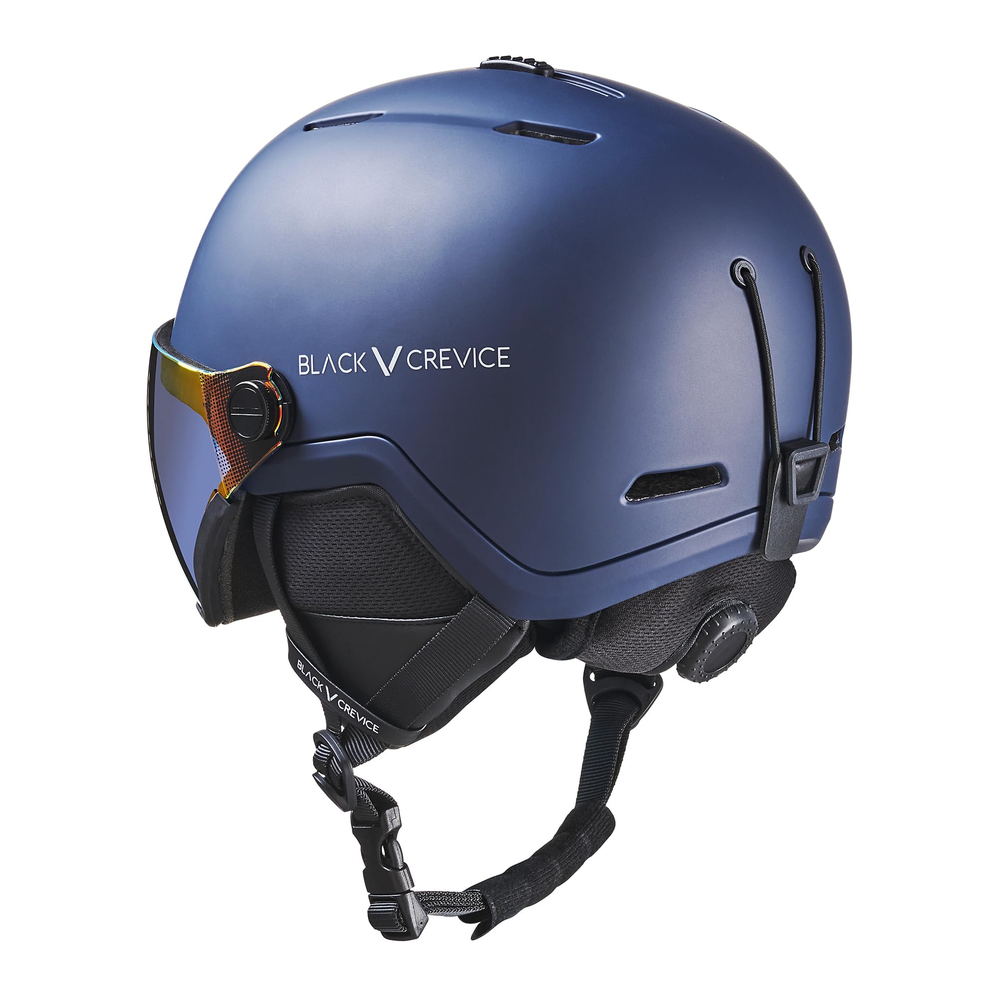 BLACK CREVICE Davos Kask narciarski z wizjerem, regulowany kask narciarski dla mężczyzn i kobiet, kask narciarski z uchwytem na latarkę czołową/okulary, kask narciarski i snowboardowy z pokrowcem