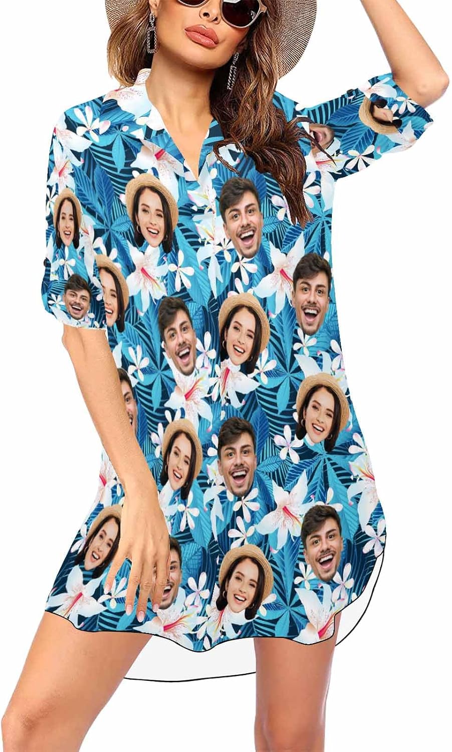 Custom Face Swimsuit Cover-Up Personalized Womens Beach Cover Ups for Swimwear with Face Bathing Suit Coverup Bikini