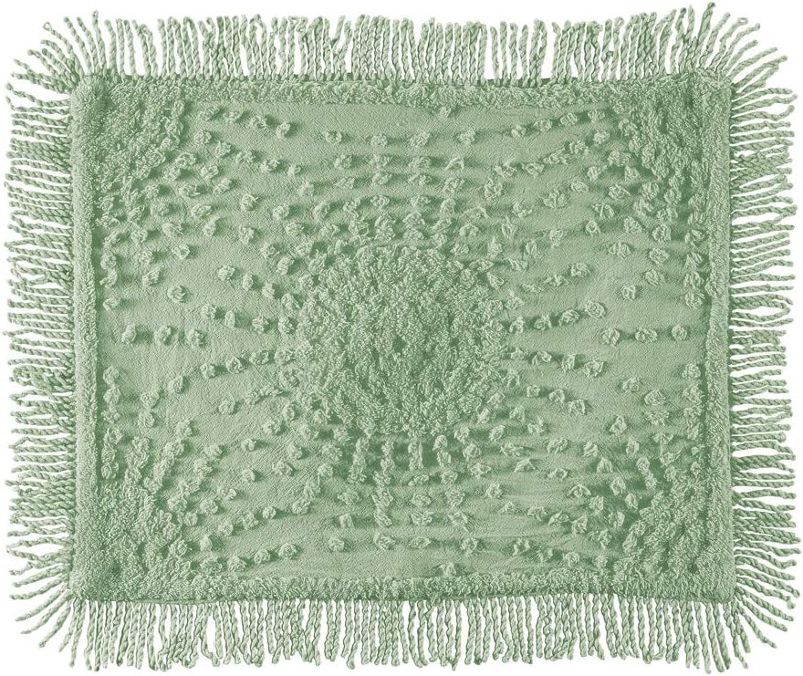 Collections Etc Solid-Colored Sunburst Chenille Fringe Border Pillow Sham - Year-Round Décor for Bedroom, Sage, Sham