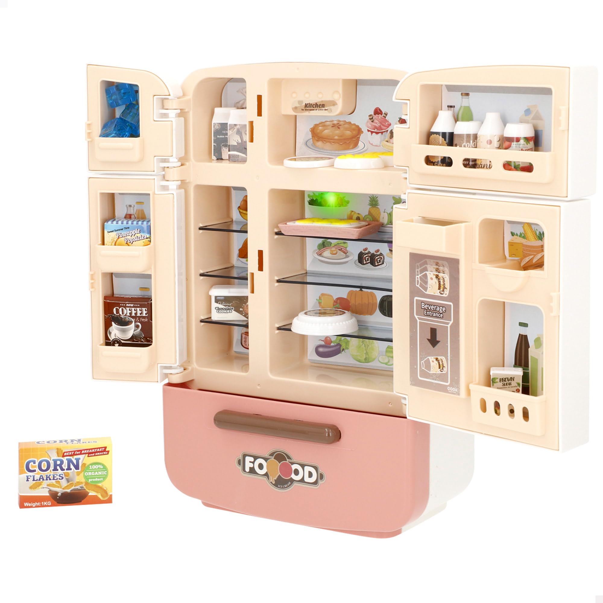 COLORBABY My Home Mini Frigorifero con Alimenti e Bevande, Luci e Suoni, 4 Porte e 1 Cassetto, Più di 20 Accessori, Gioco di ruolo, Motorie Fini, Bambini + 3 anni (39569)