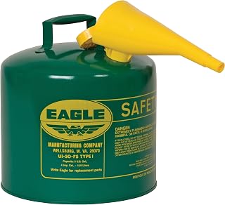Eagle 5 Gallon Type I Green Safety Gas Can for Oil and Other Combustibles with Flame Arrester, Self-Closing Lid, and F-15 Funnel, Made in the USA, Galvanized Steel Flammable Storage Can, UI50FSG
